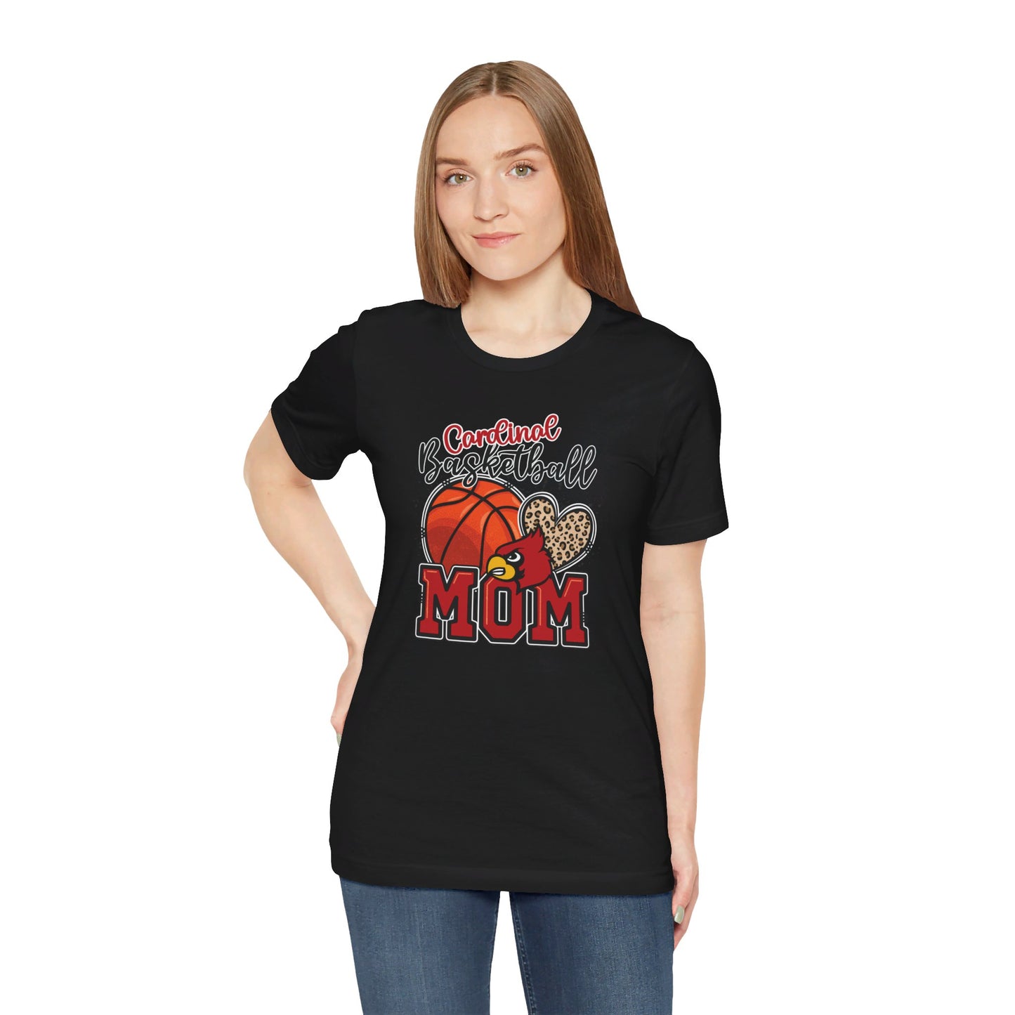 Cardinal Basketball Mom Leopard - Bella + Canvas Short Sleeve Tee