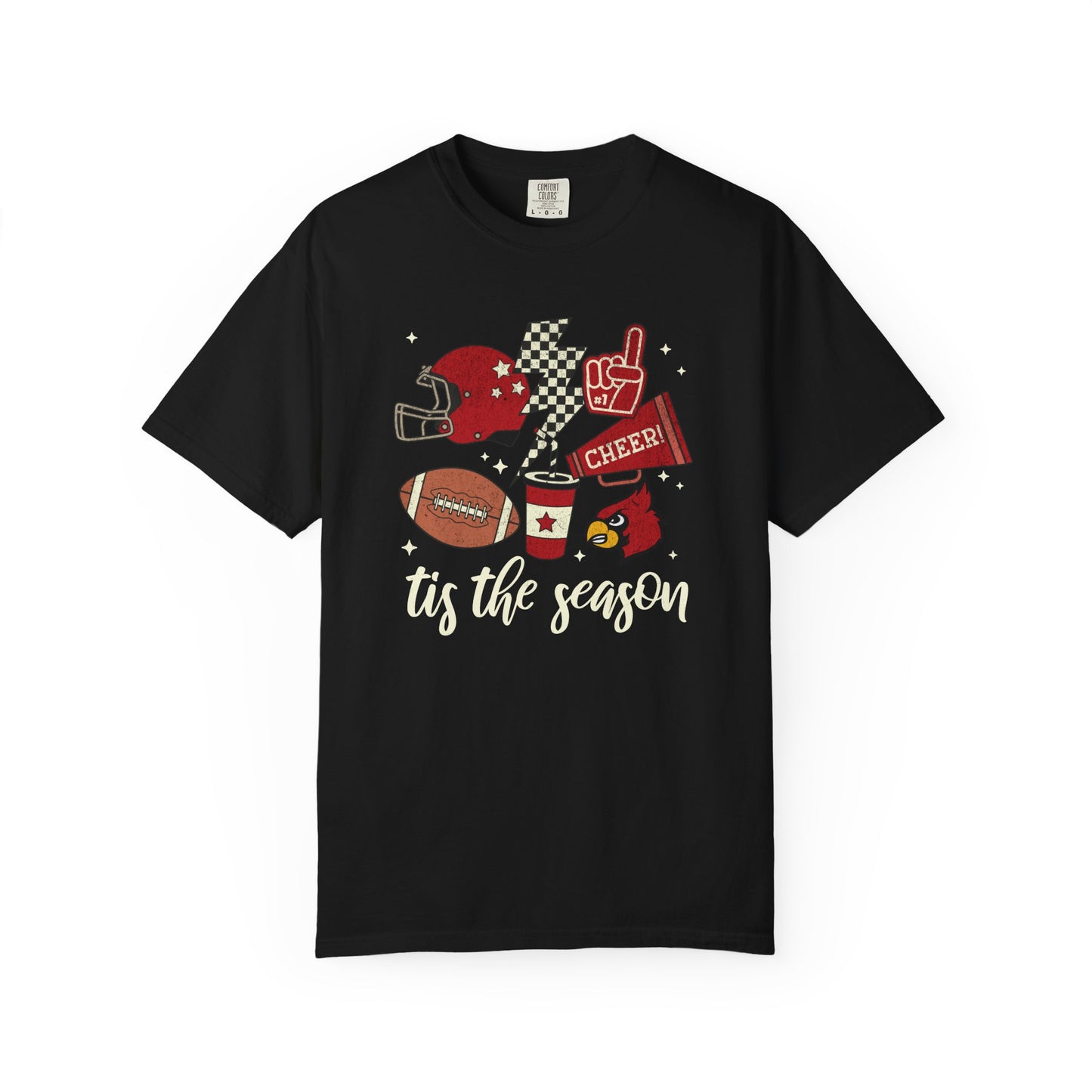 Cardinal Tis the Season Football - Comfort Colors T Shirt