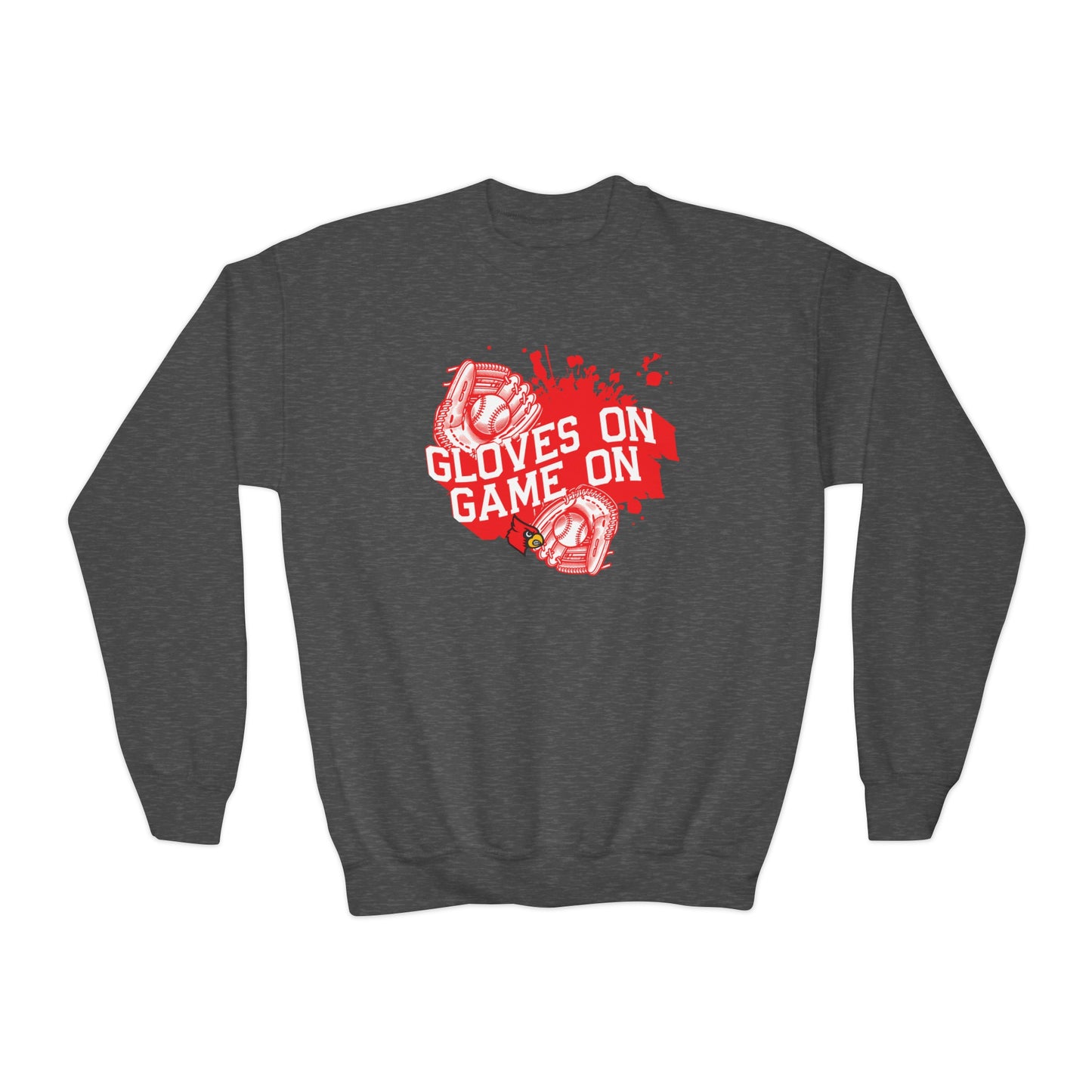 Gloves On Game On Baseball - Youth Crew Sweatshirt