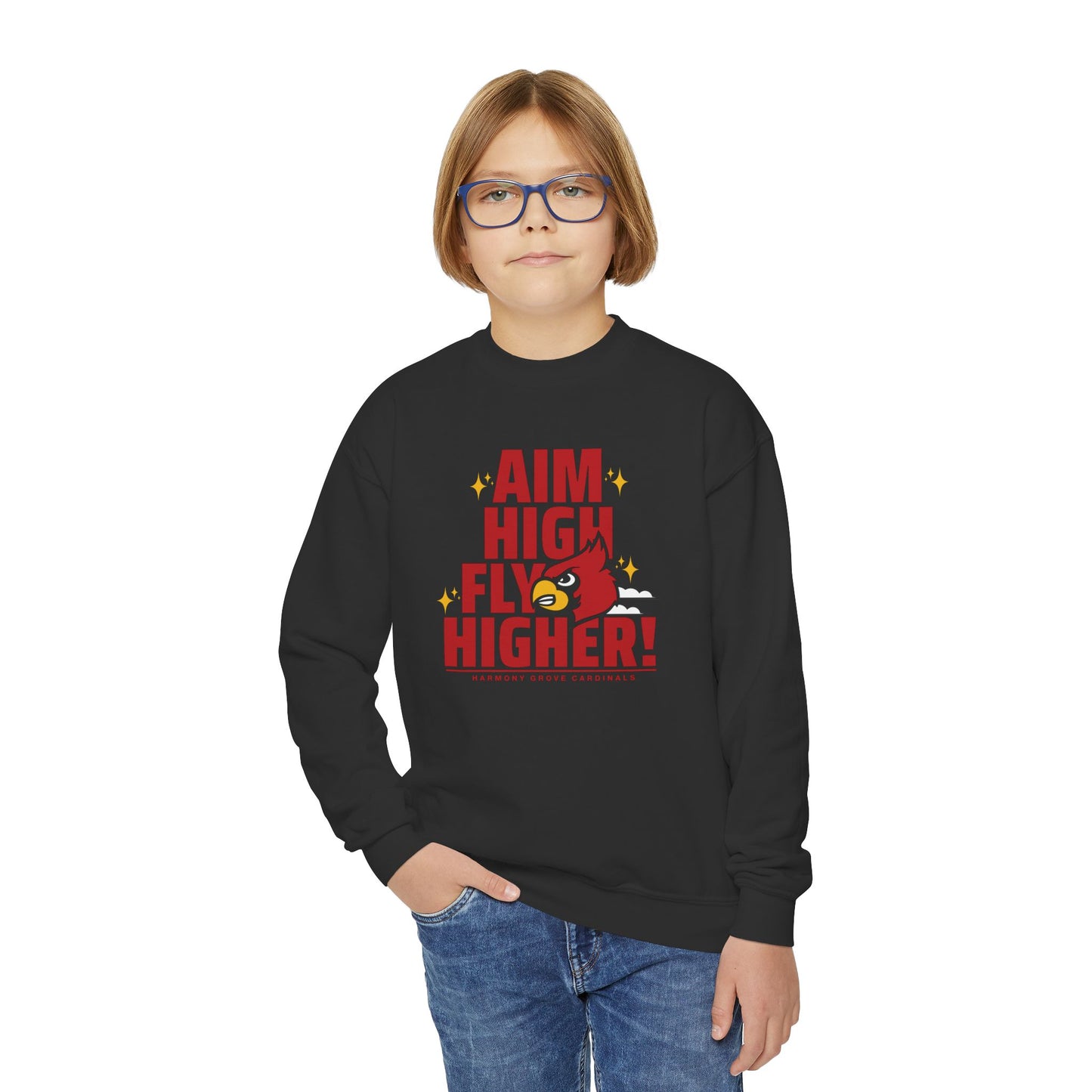 Aim High Fly Higher Cardinal - Youth Crew Sweatshirt