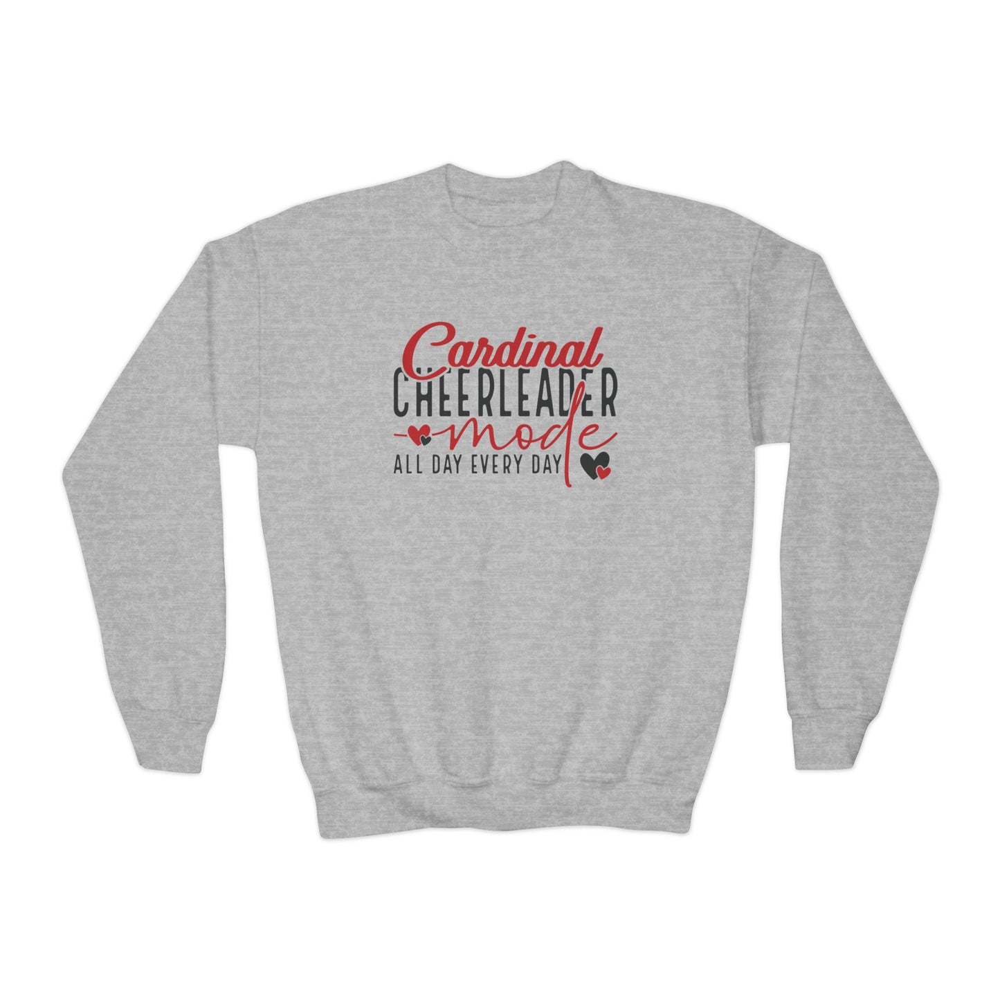 Cardinal Cheerleader Mode - Youth Crew Sweatshirt
