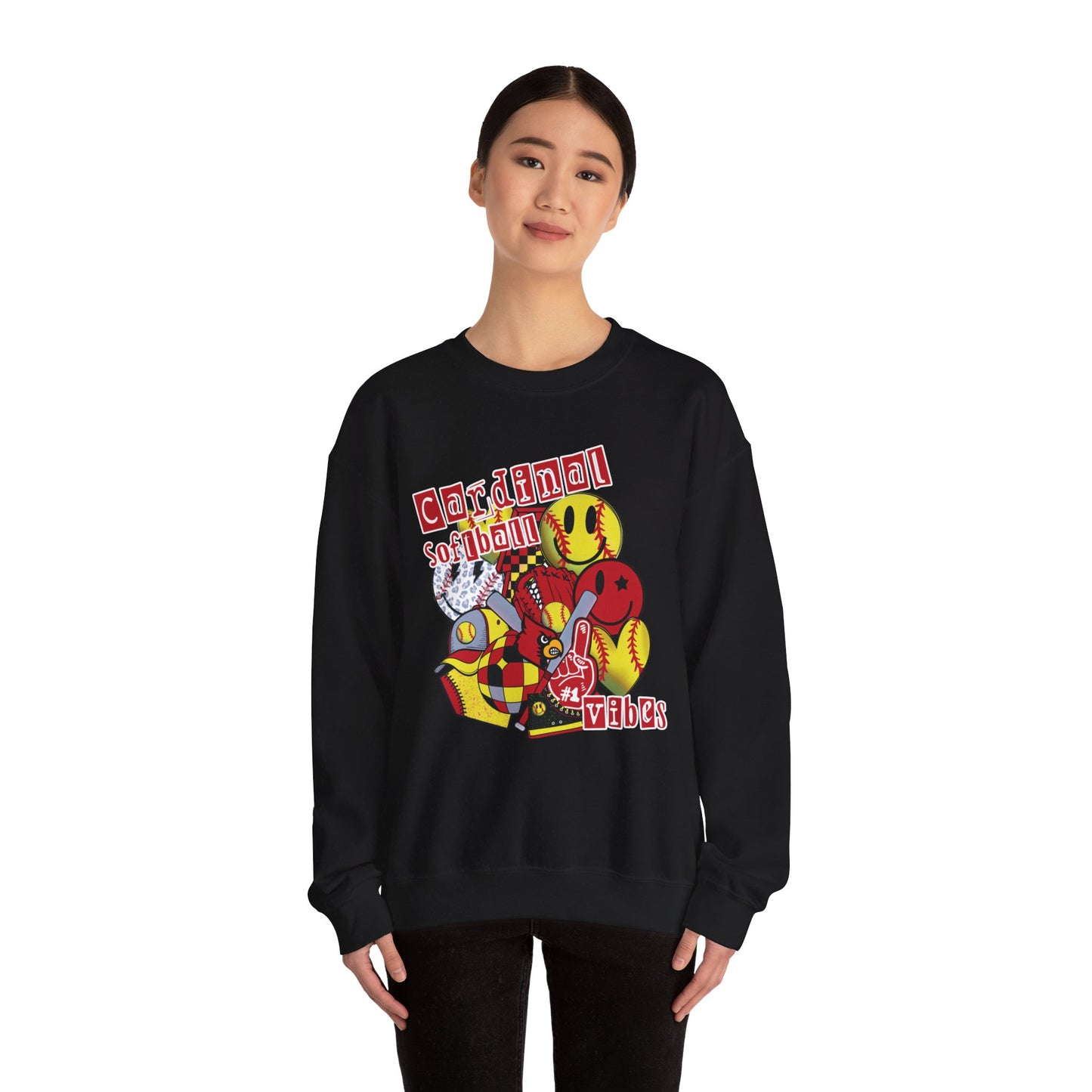 Cardinal Softball Vibes - Unisex Heavy Blend™ Crewneck Sweatshirt