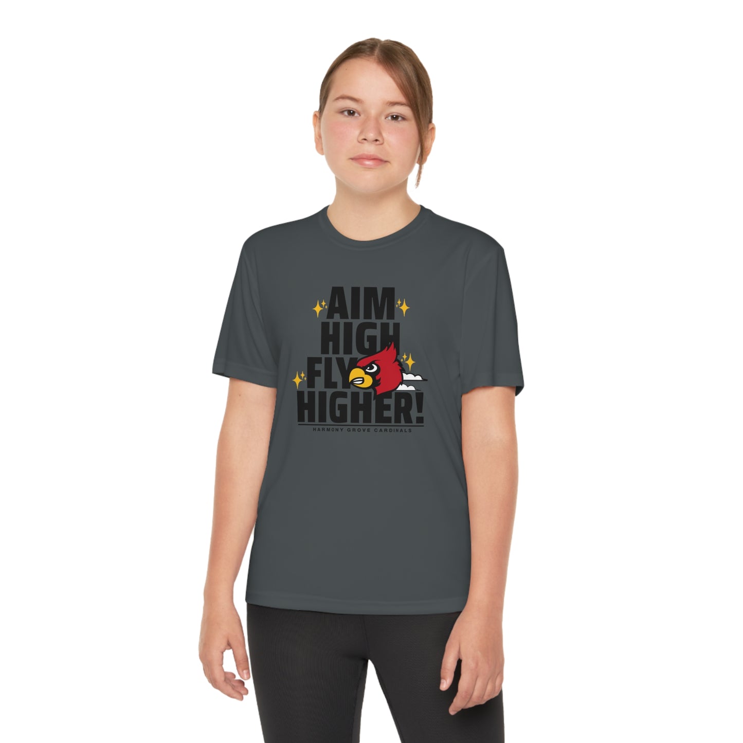 Aim High Fly Higher Cardinal - Youth Sport-Tek® Competitor™ Tee
