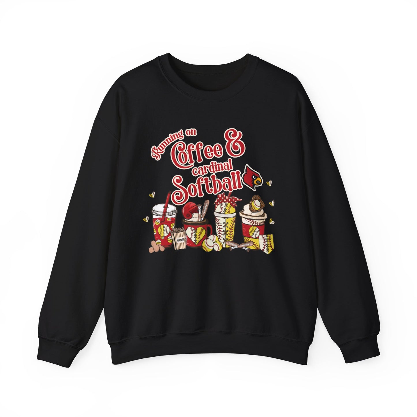 Running on Coffee and Cardinal Softball - Unisex Heavy Blend™ Crewneck Sweatshirt