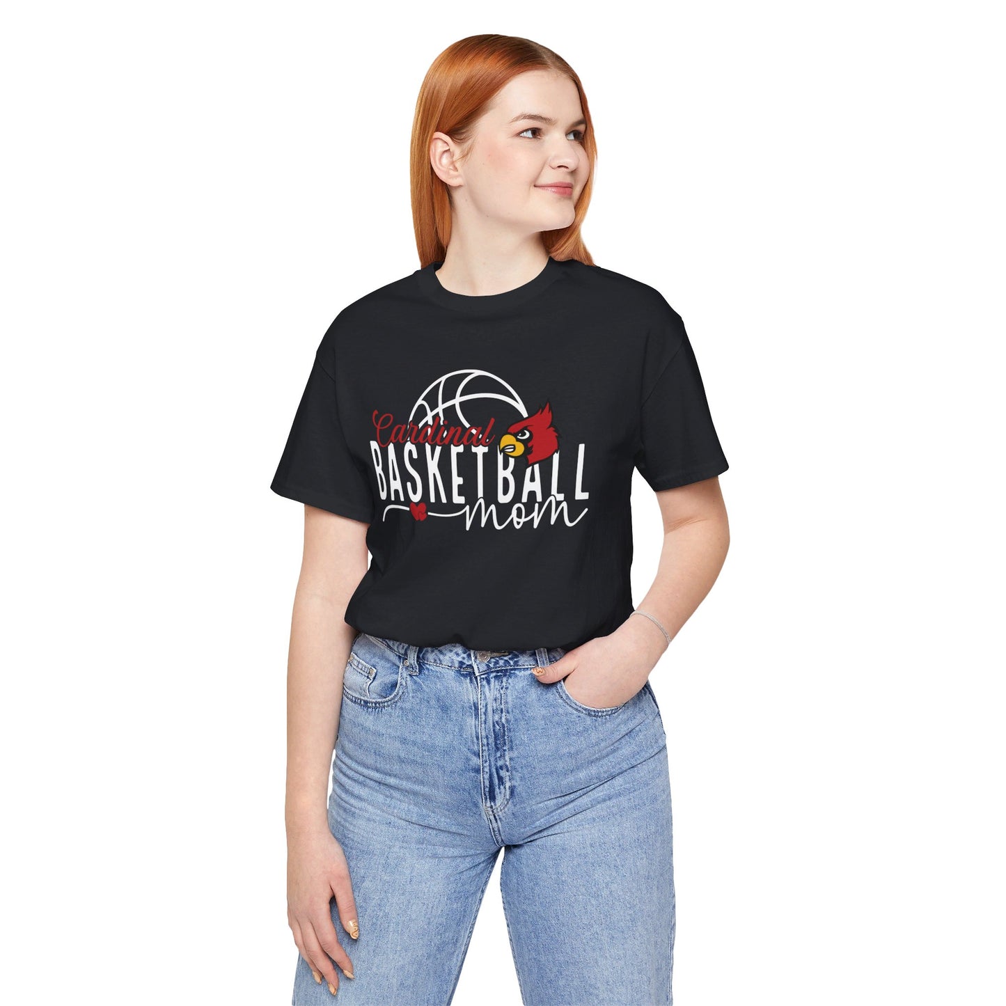 Cardinal Basketball Mom Hearts - Bella + Canvas Short Sleeve Tee