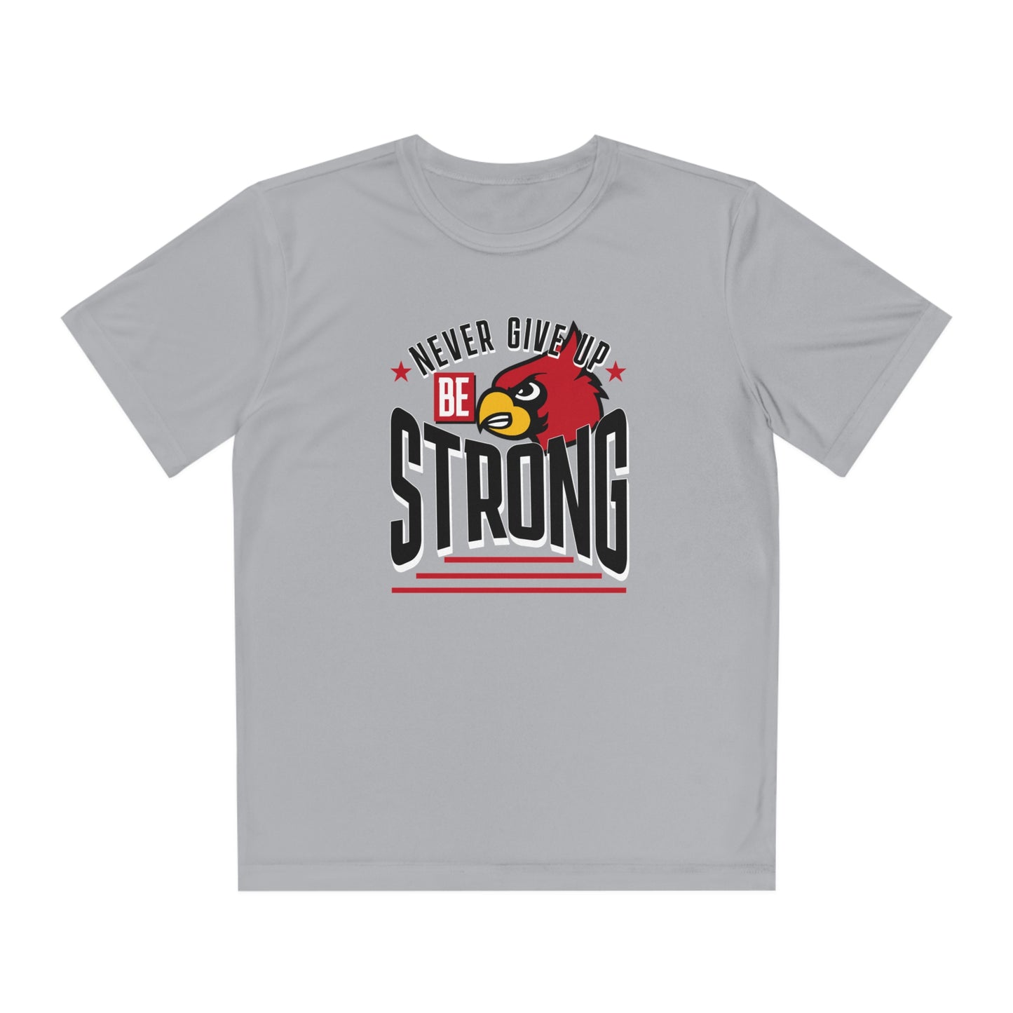 Never Give Up Cardinal - Youth Sport-Tek® Competitor™ Tee