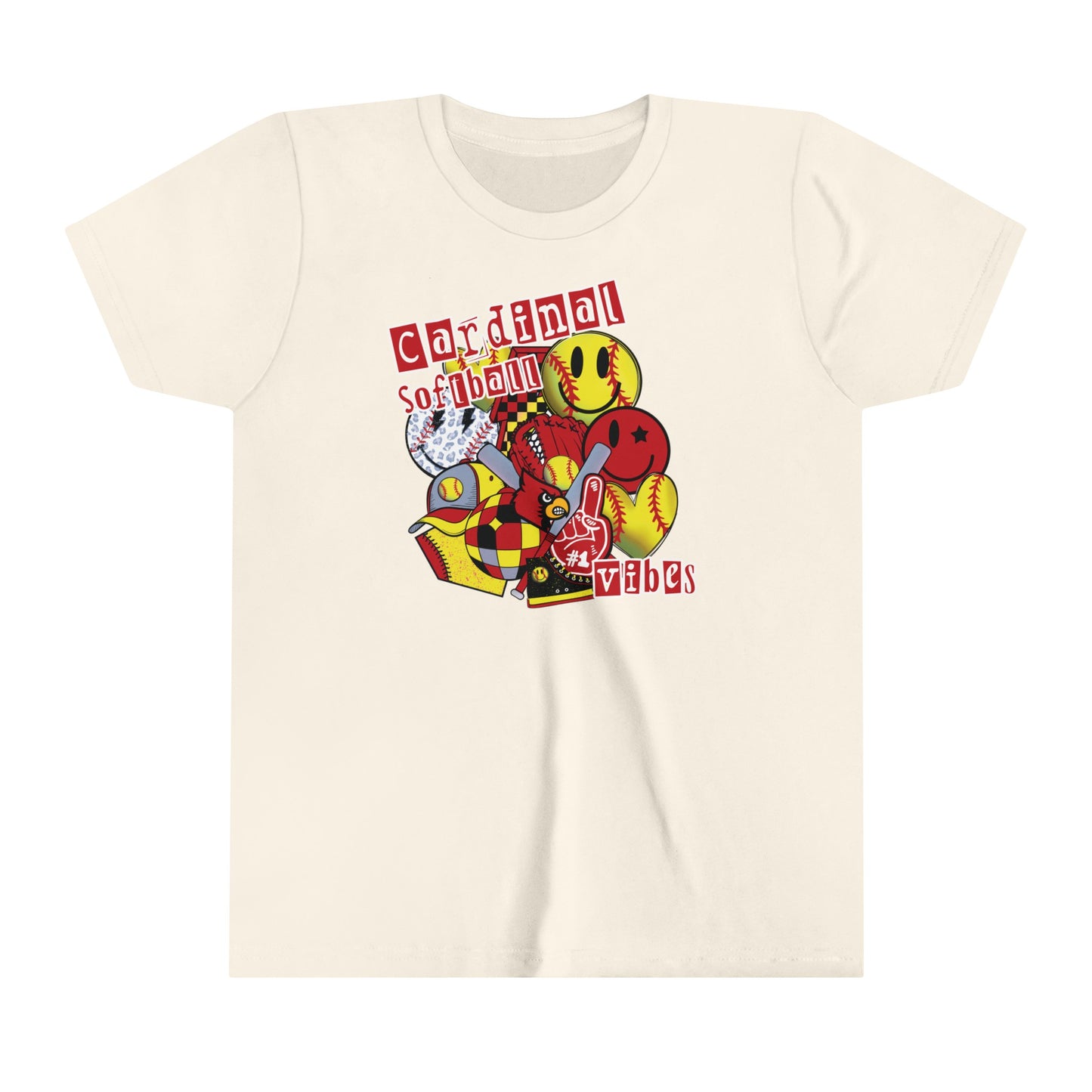 Cardinal Softball Vibes - Bella + Canvas Youth Tee