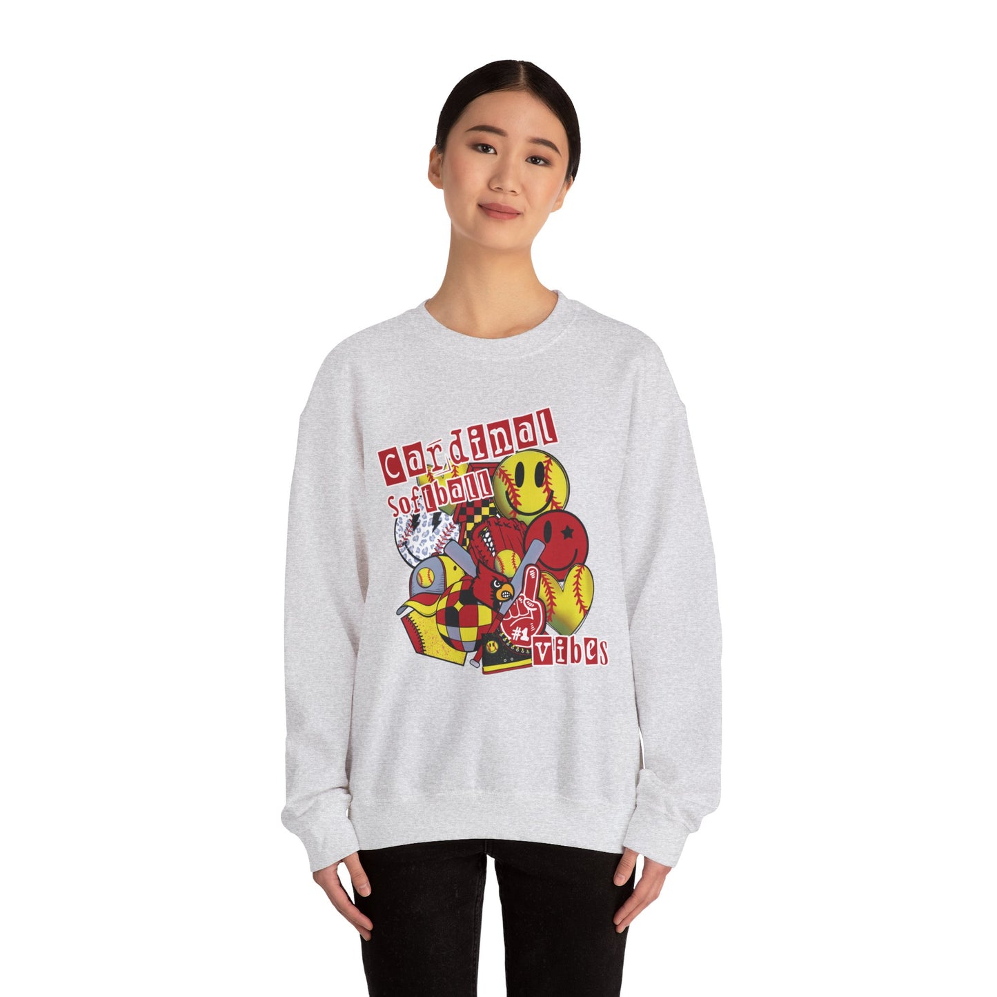 Cardinal Softball Vibes - Unisex Heavy Blend™ Crewneck Sweatshirt