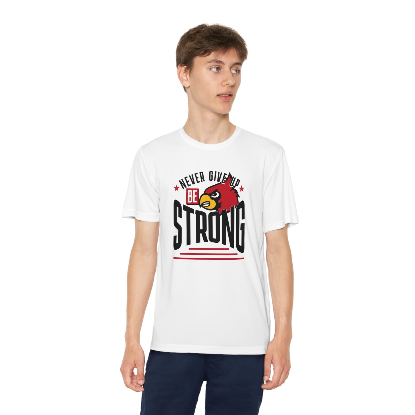 Never Give Up Cardinal - Youth Sport-Tek® Competitor™ Tee