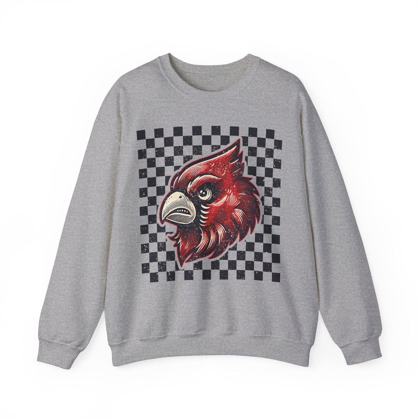 Vintage Cardinal Black and White Checkerboard - Unisex Heavy Blend™ Crewneck Sweatshirt