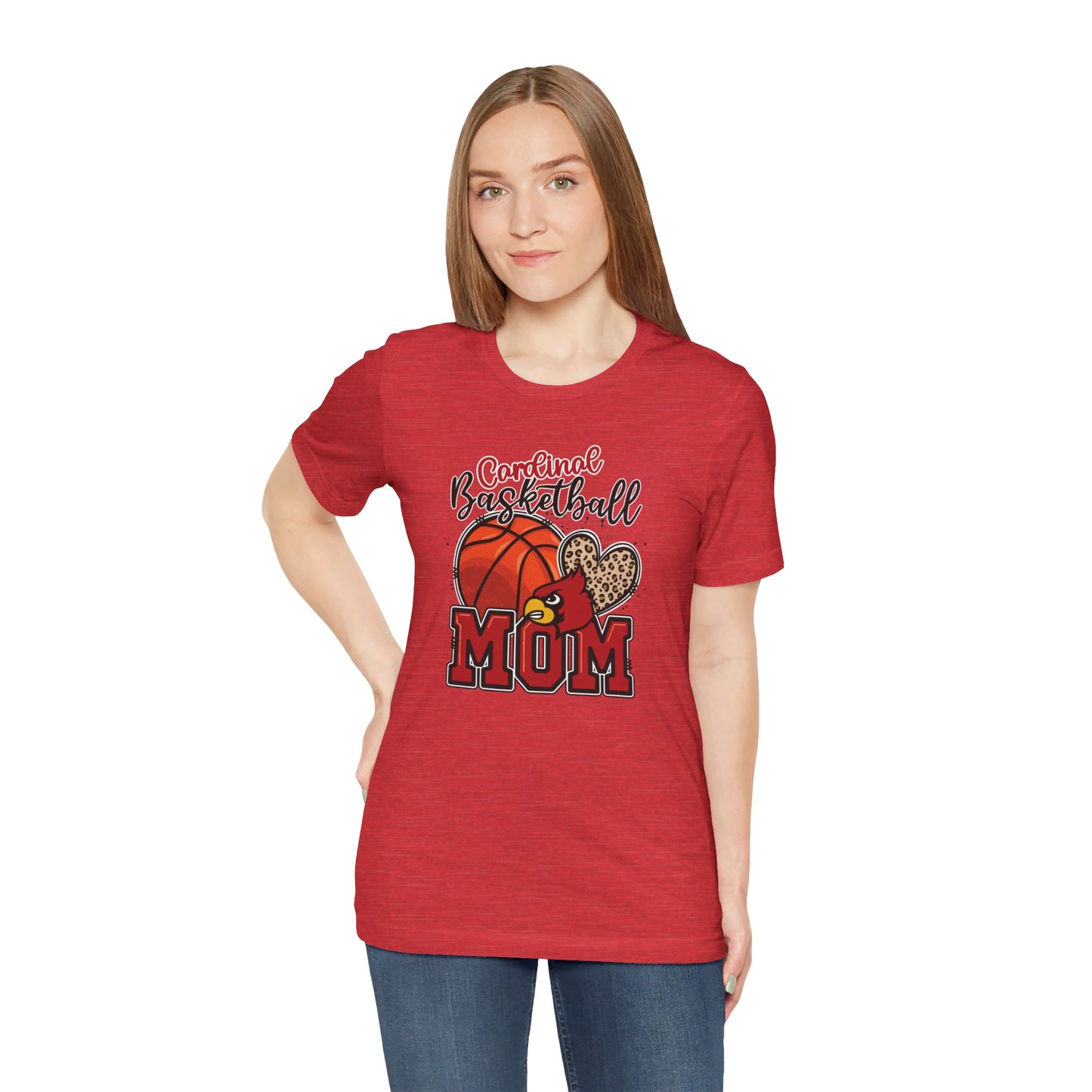 Cardinal Basketball Mom Leopard - Bella + Canvas Short Sleeve Tee