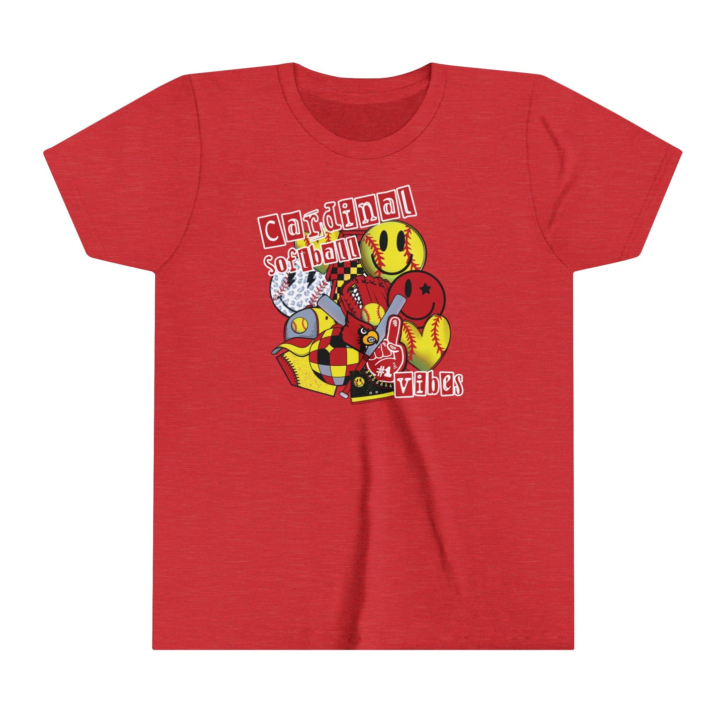 Cardinal Softball Vibes - Bella + Canvas Youth Tee