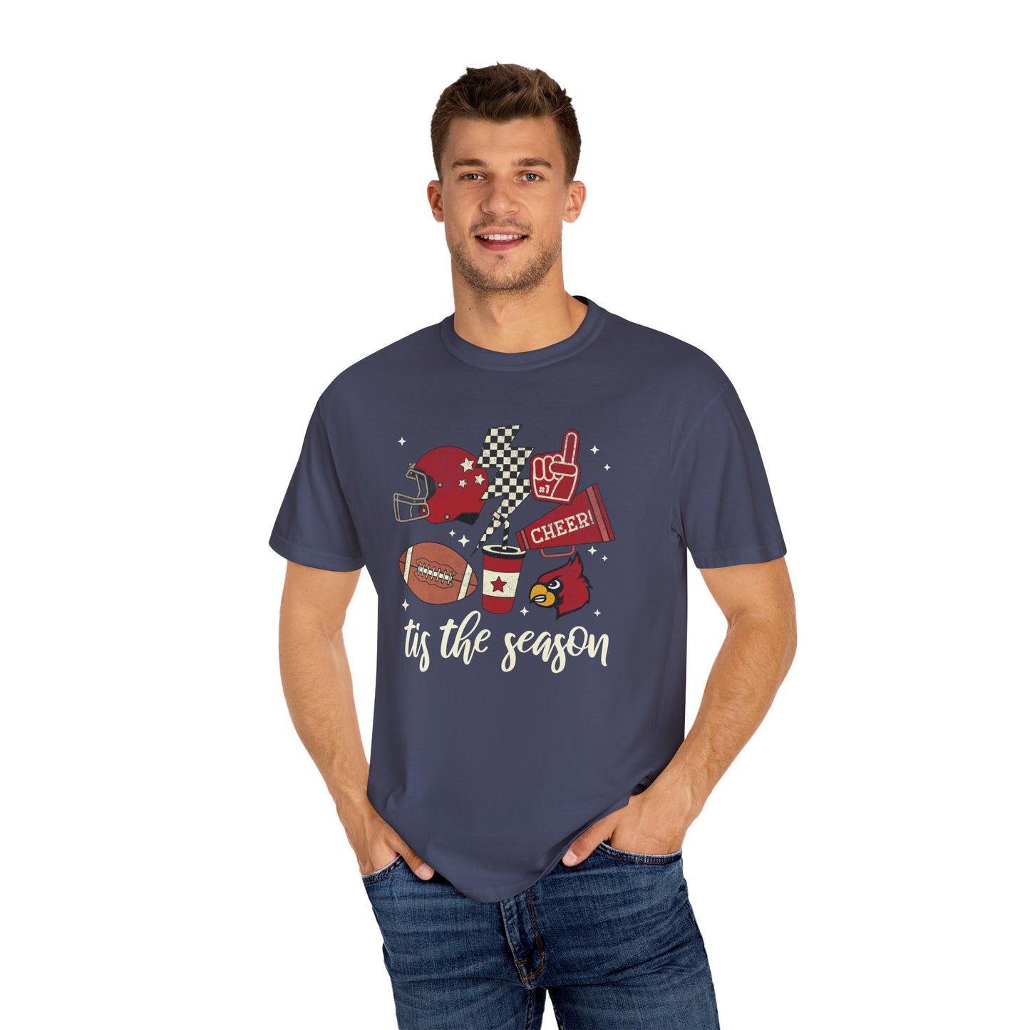 Cardinal Tis the Season Football - Comfort Colors T Shirt