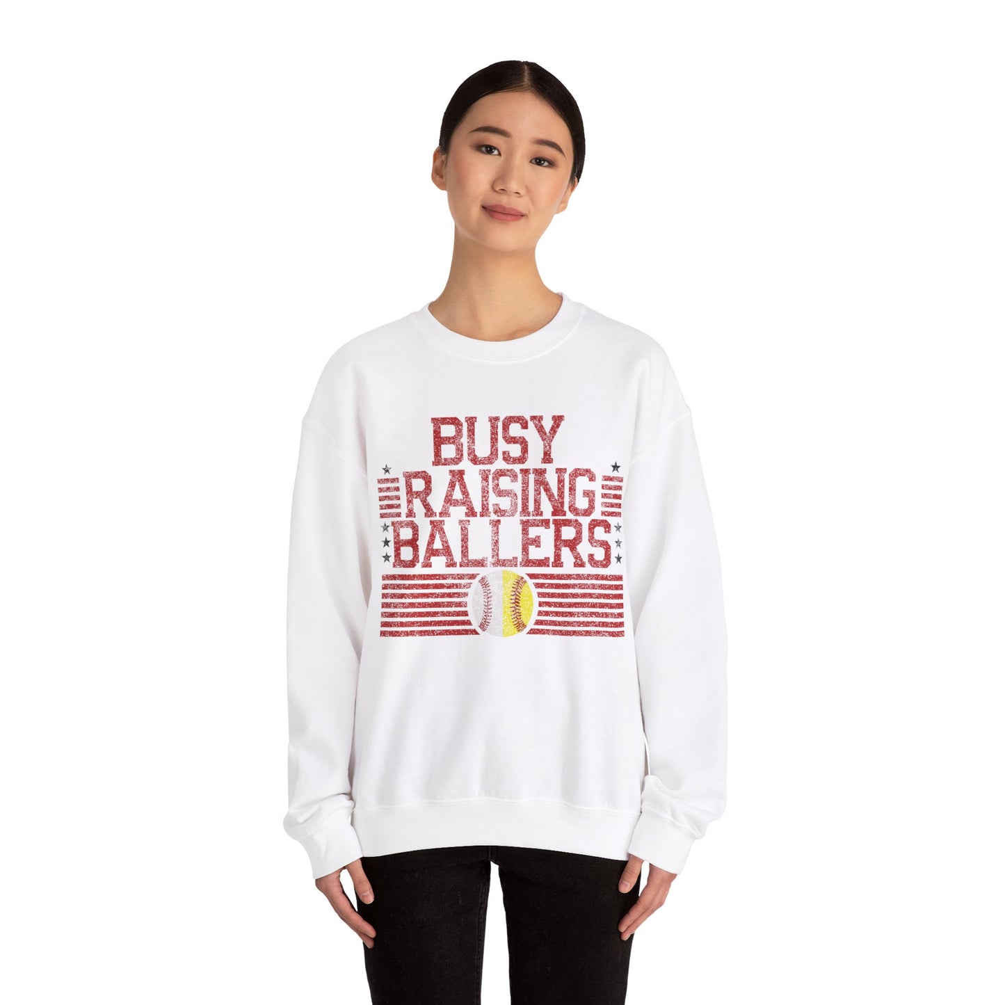 Busy Raising Ballers Baseball and Softball - Unisex Heavy Blend™ Crewneck Sweatshirt