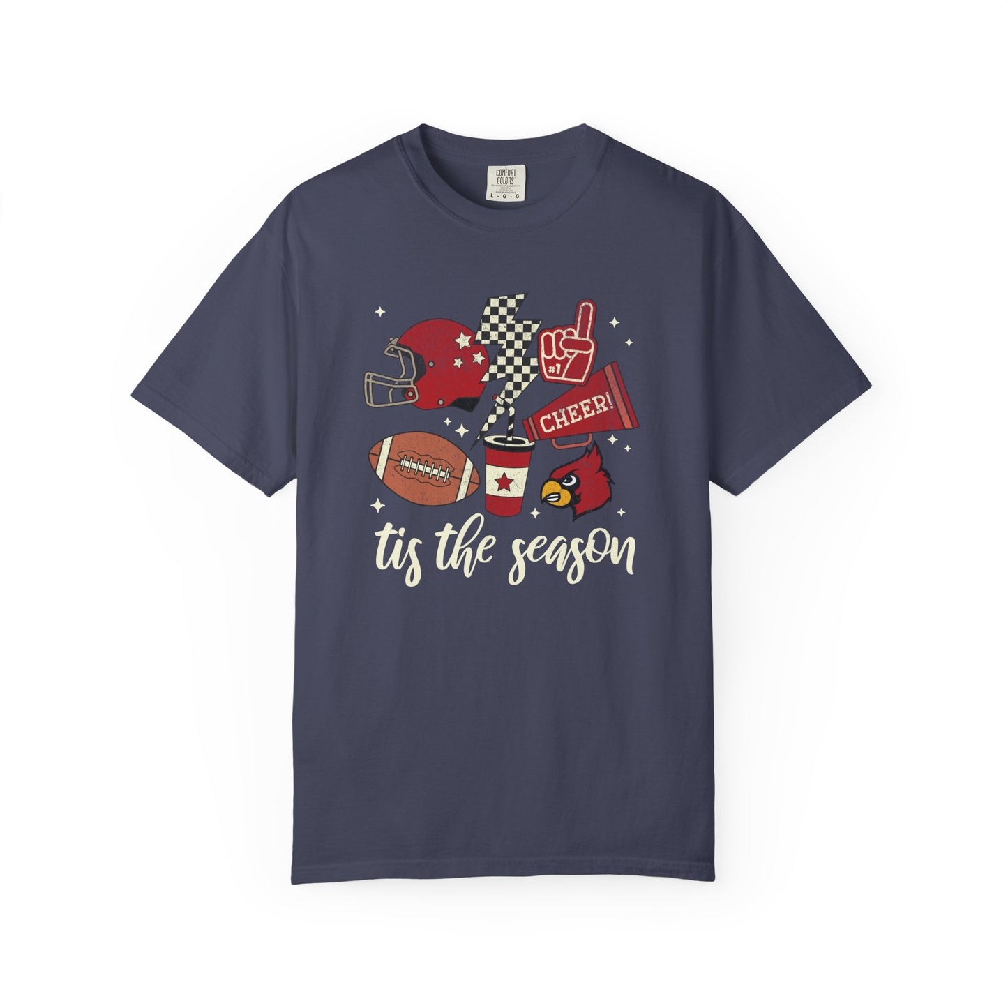 Cardinal Tis the Season Football - Comfort Colors T Shirt