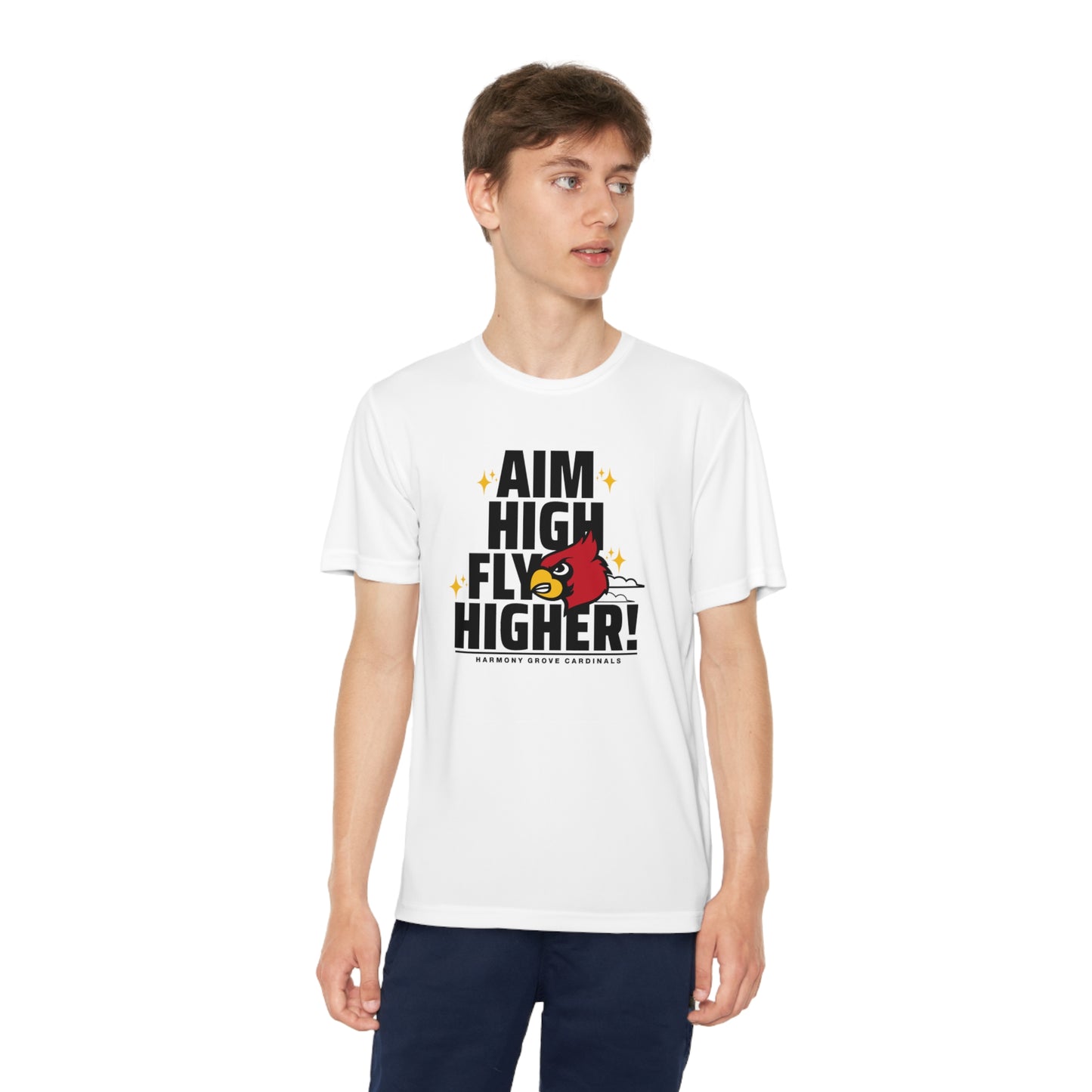 Aim High Fly Higher Cardinal - Youth Sport-Tek® Competitor™ Tee