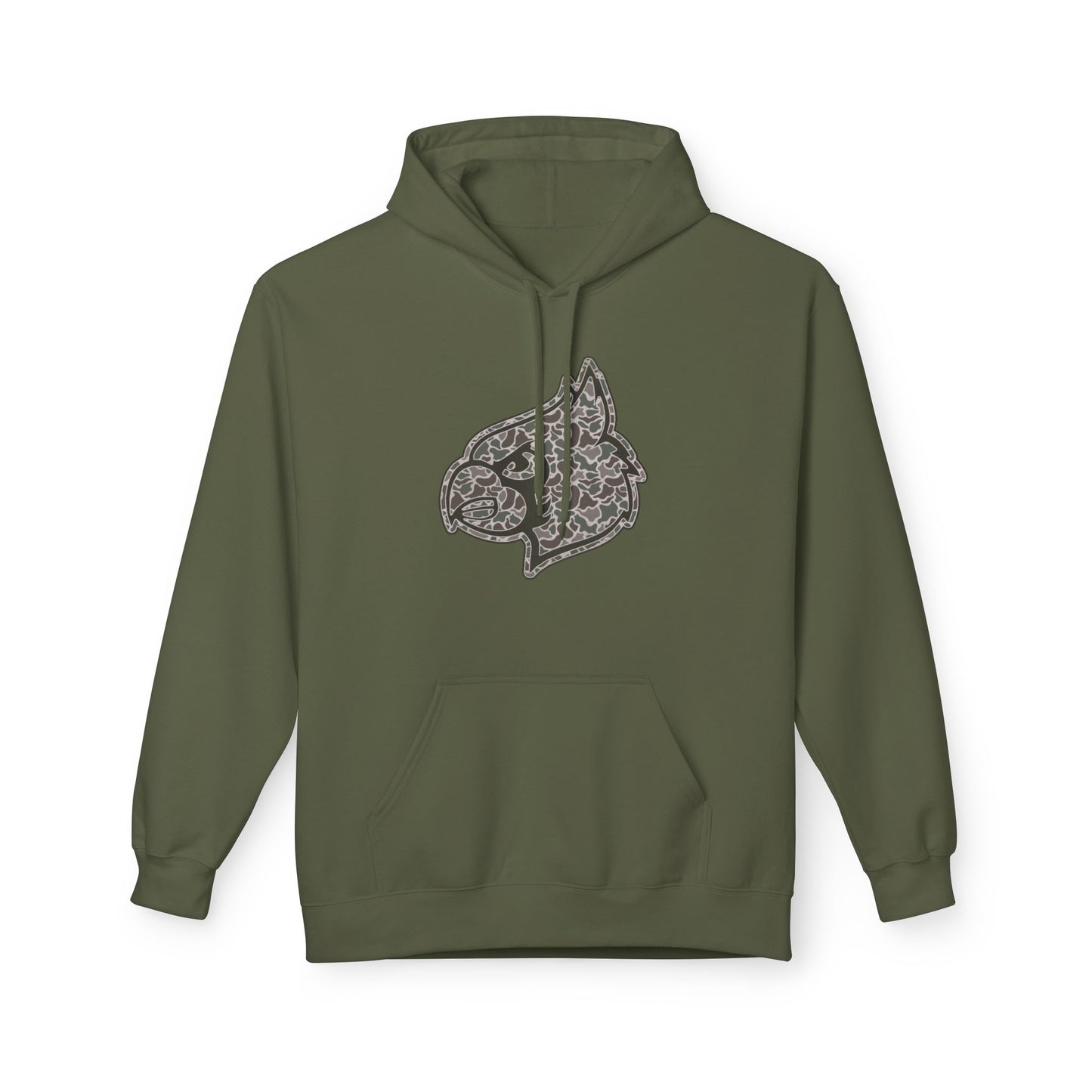 Old School Camo Cardinal Mascot - Midweight Softstyle Fleece Hoodie