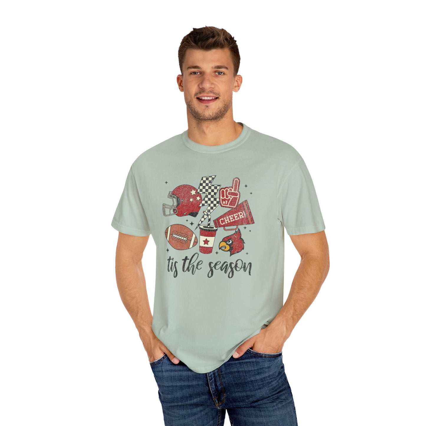 Cardinal Tis the Season Football - Comfort Colors T Shirt