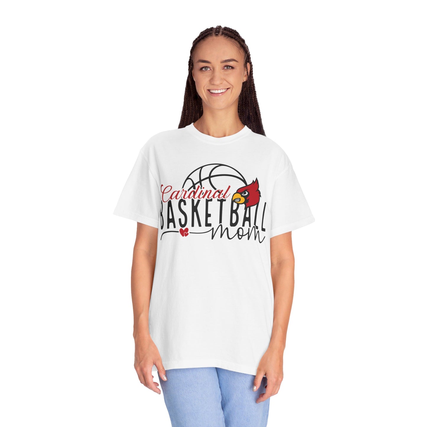 Cardinal Basketball Mom Hearts - Comfort Colors T-shirt