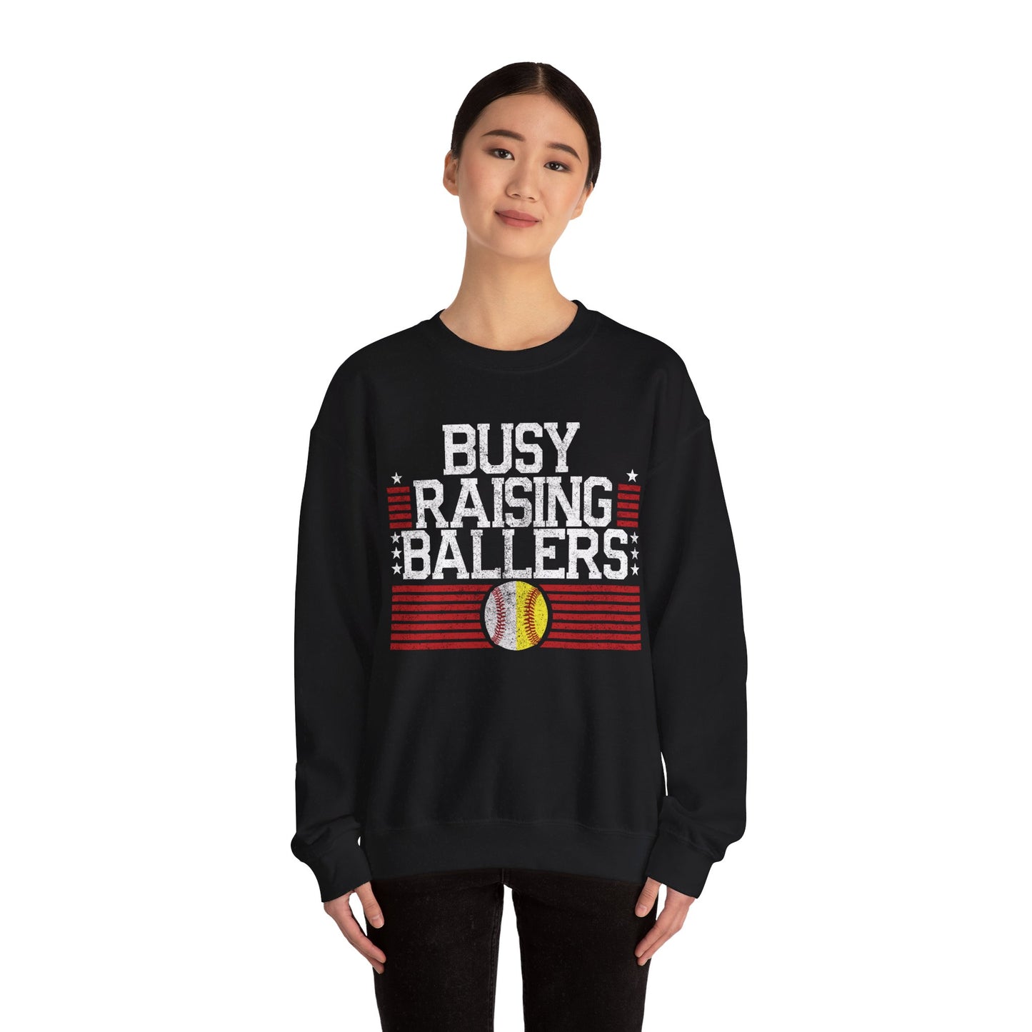 Busy Raising Ballers Baseball and Softball - Unisex Heavy Blend™ Crewneck Sweatshirt