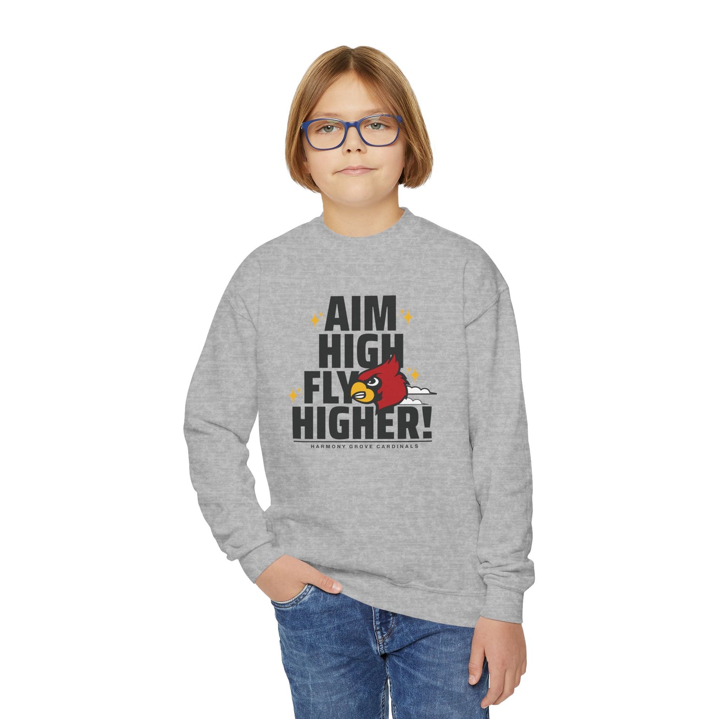 Aim High Fly Higher Cardinal - Youth Crew Sweatshirt