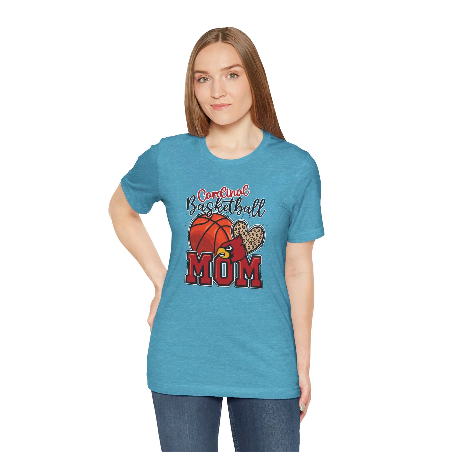 Cardinal Basketball Mom Leopard - Bella + Canvas Short Sleeve Tee