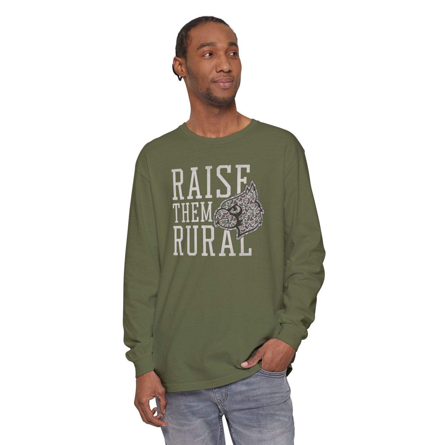 Old School Camo Raise them Rural Cardinal - Comfort Colors Long Sleeve T-Shirt