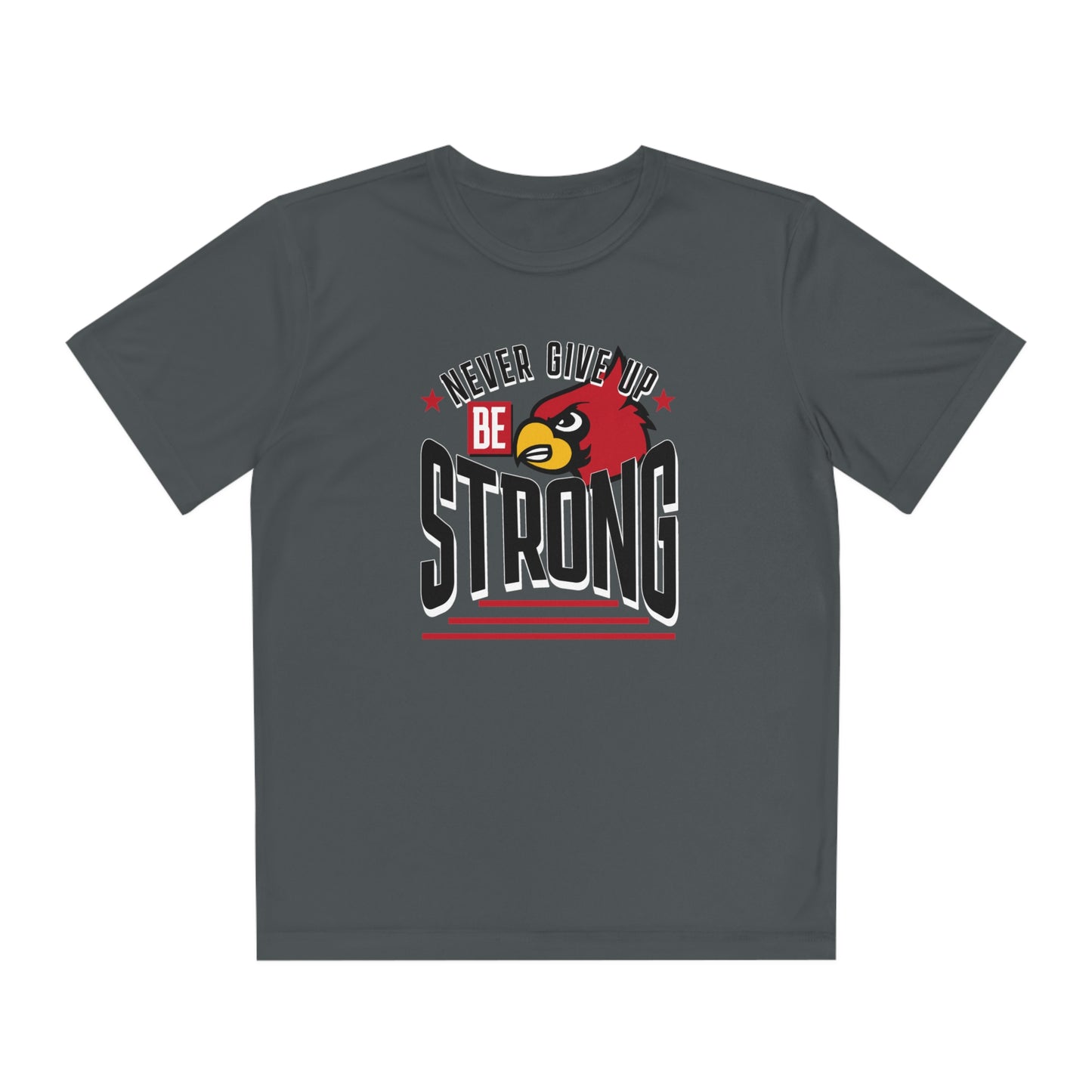 Never Give Up Cardinal - Youth Sport-Tek® Competitor™ Tee