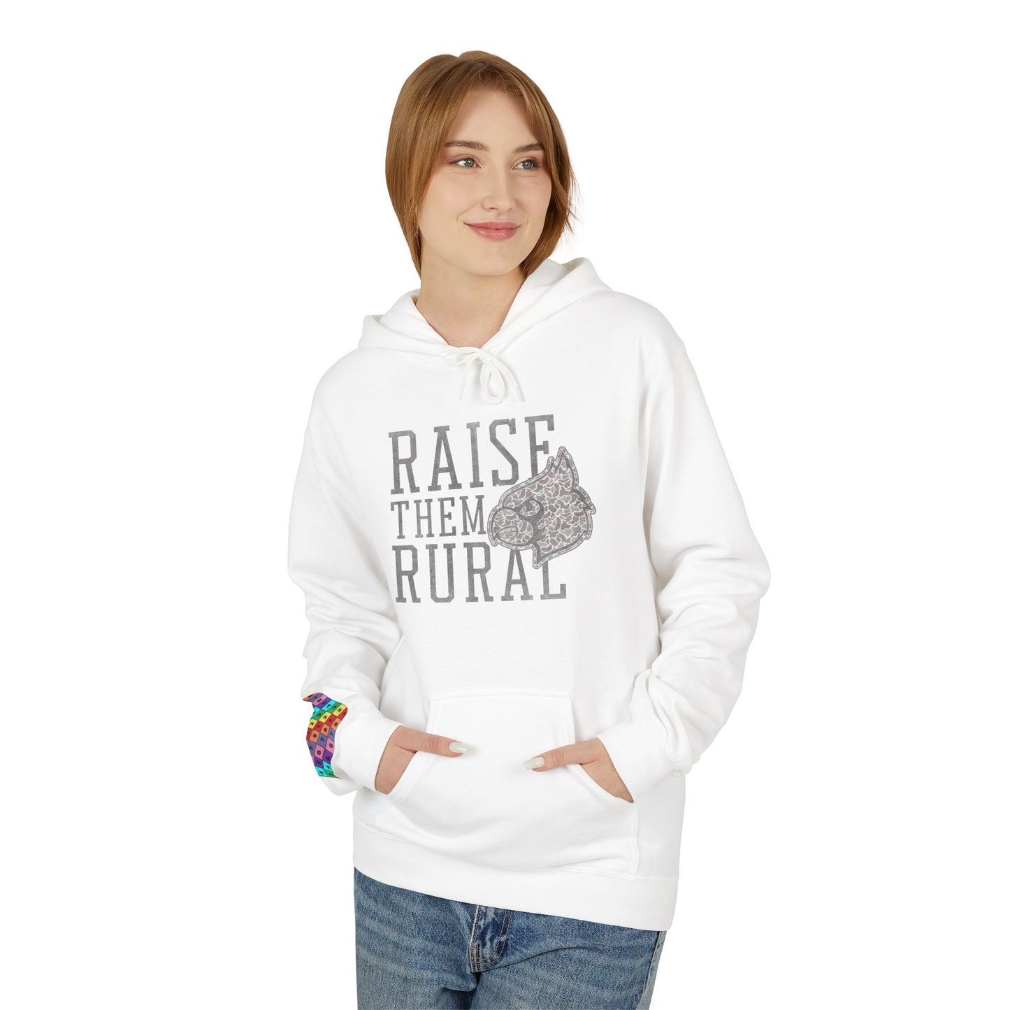 Old School Camo Raise them Rural Cardinal Football - Midweight Softstyle Fleece Hoodie
