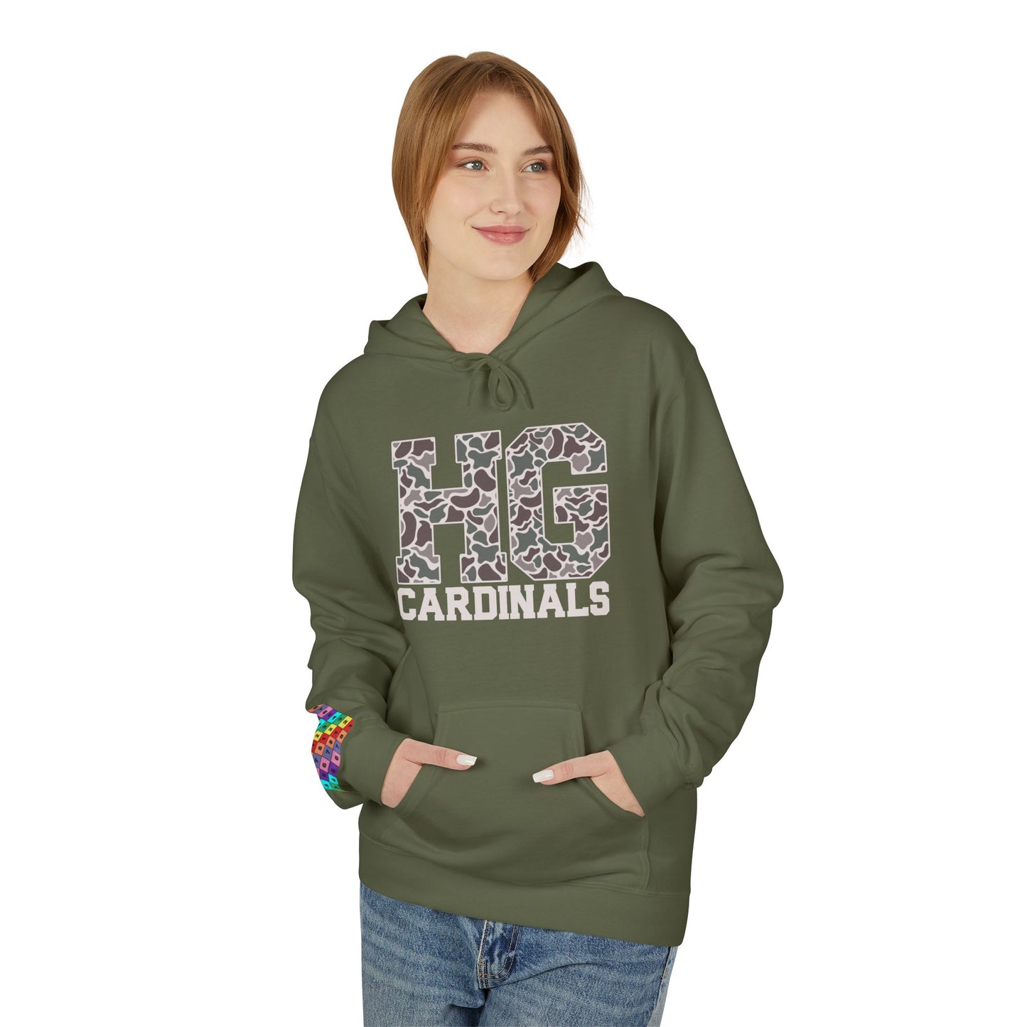 Old School Camo HG Cardinals - Midweight Softstyle Fleece Hoodie