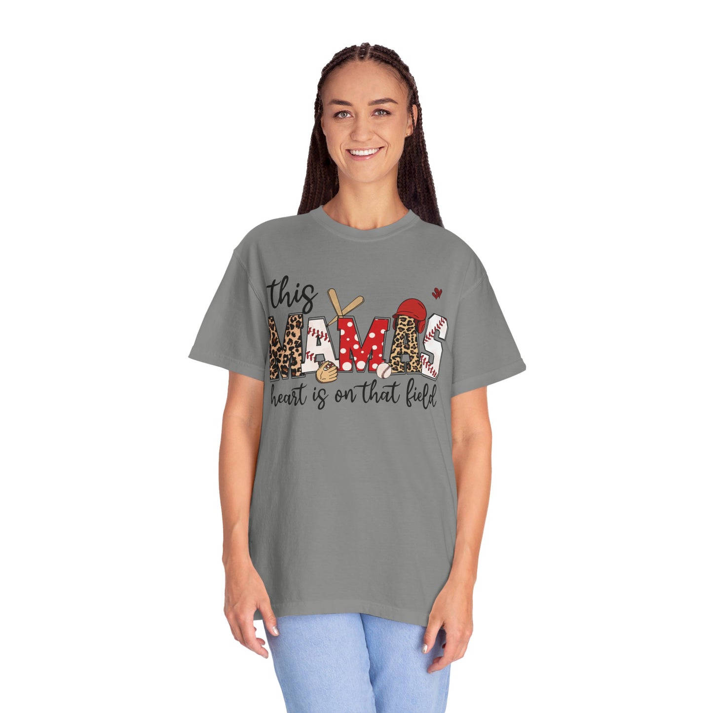 This Mama's Heart in on the Field Baseball - Comfort Colors T-shirt