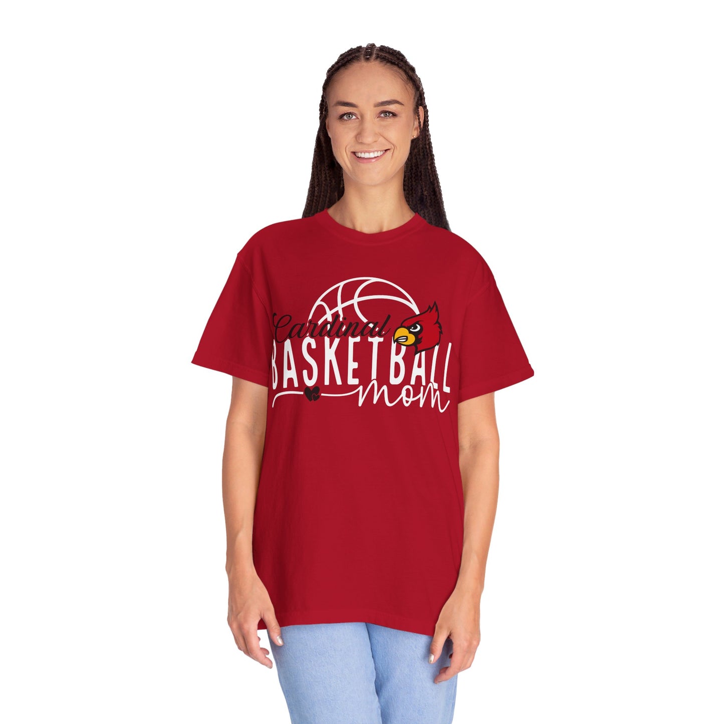 Cardinal Basketball Mom Hearts - Comfort Colors T-shirt