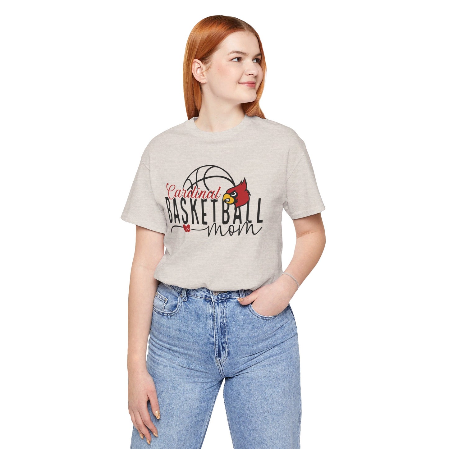 Cardinal Basketball Mom Hearts - Bella + Canvas Short Sleeve Tee