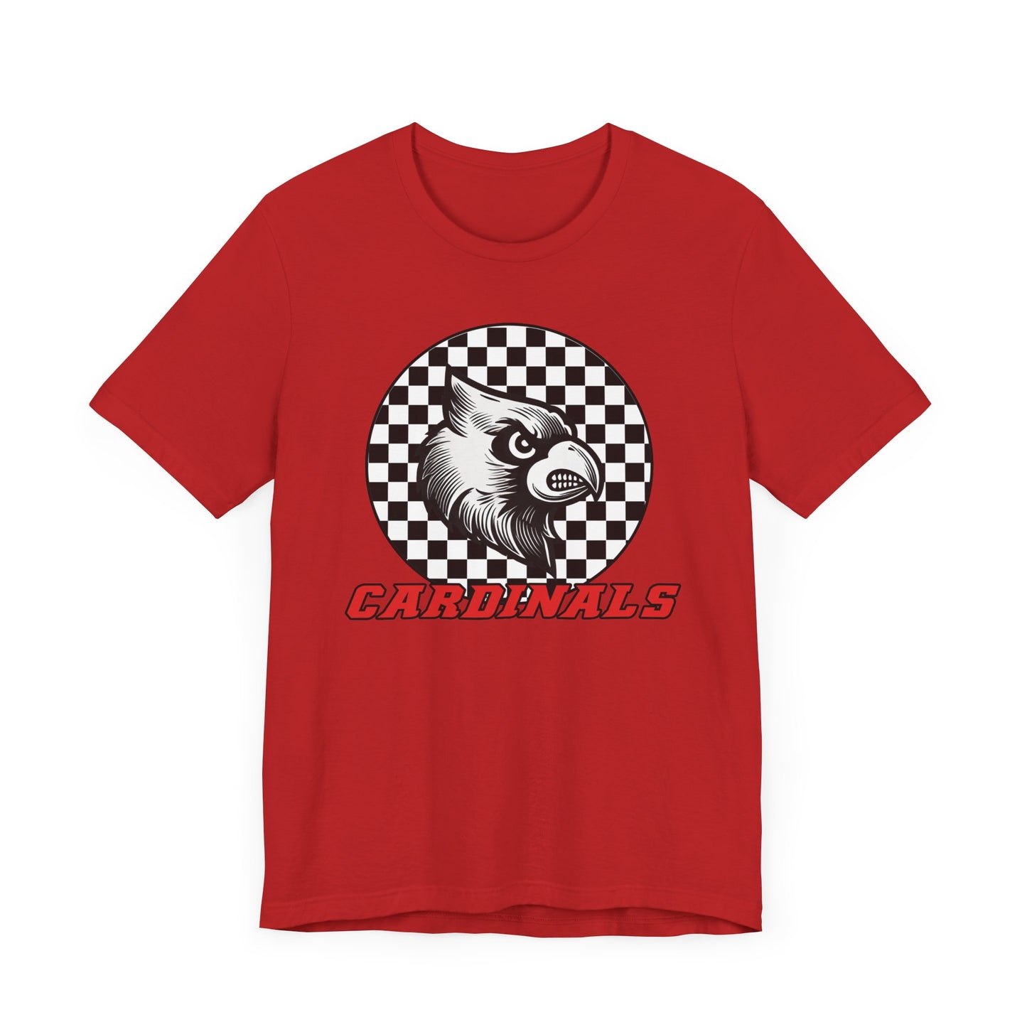 Cardinals Black and White Checkerboard - Bella + Canvas Short Sleeve Tee