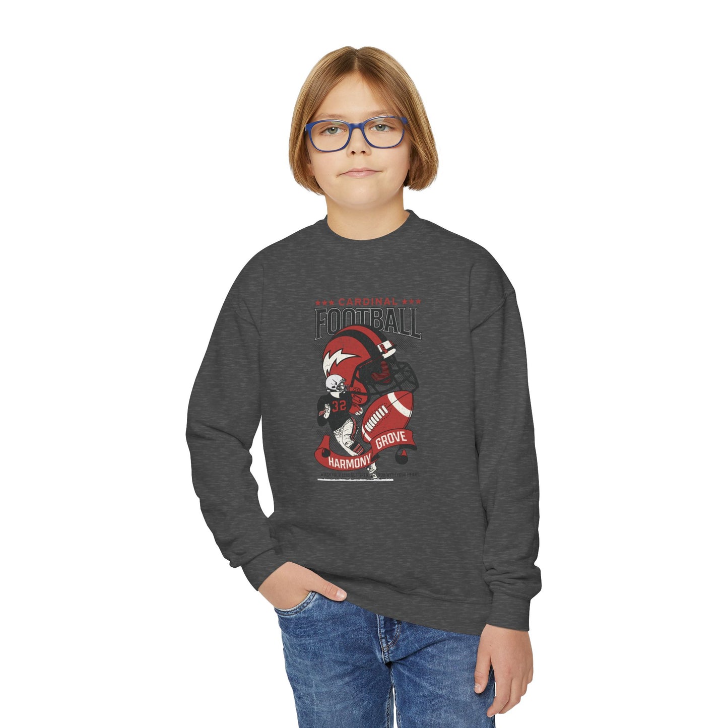 Vintage Cardinal Football - Youth Crew Sweatshirt