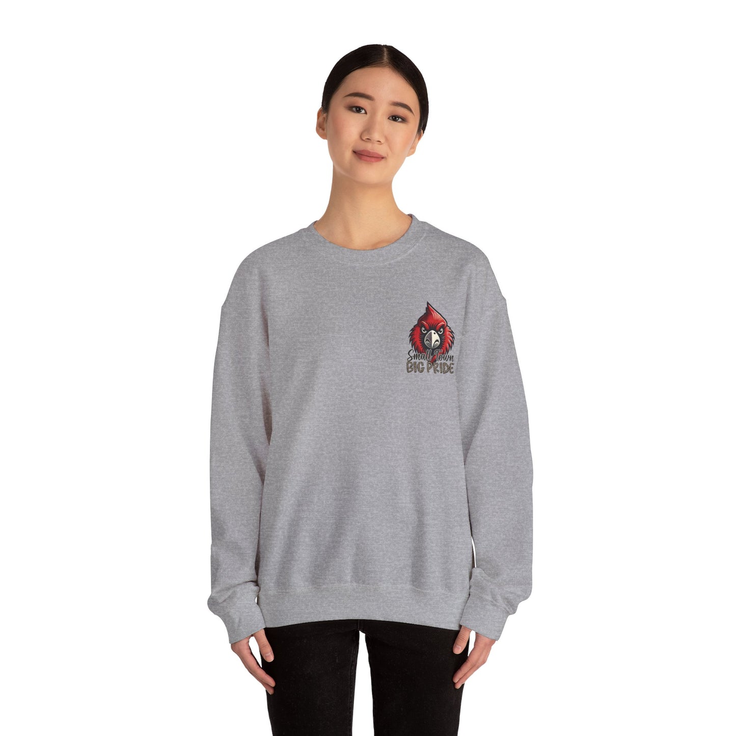 Cardinal Small Town Big Pride Back Design - Unisex Heavy Blend™ Crewneck Sweatshirt