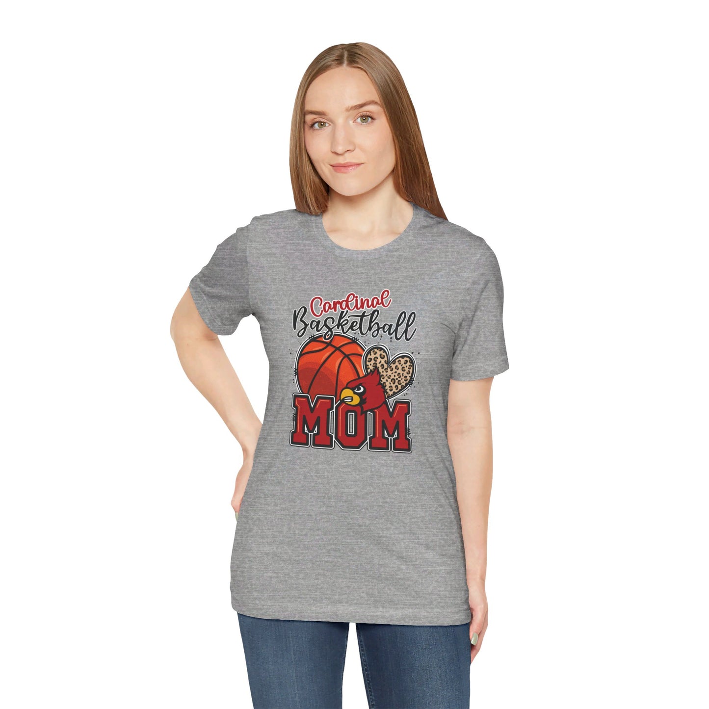 Cardinal Basketball Mom Leopard - Bella + Canvas Short Sleeve Tee