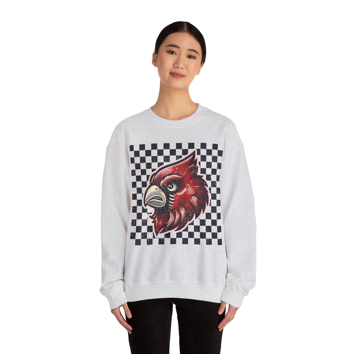 Vintage Cardinal Black and White Checkerboard - Unisex Heavy Blend™ Crewneck Sweatshirt
