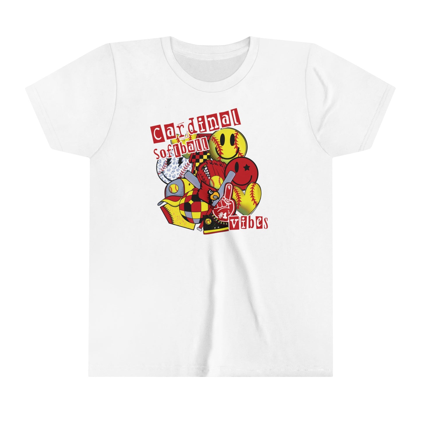 Cardinal Softball Vibes - Bella + Canvas Youth Tee