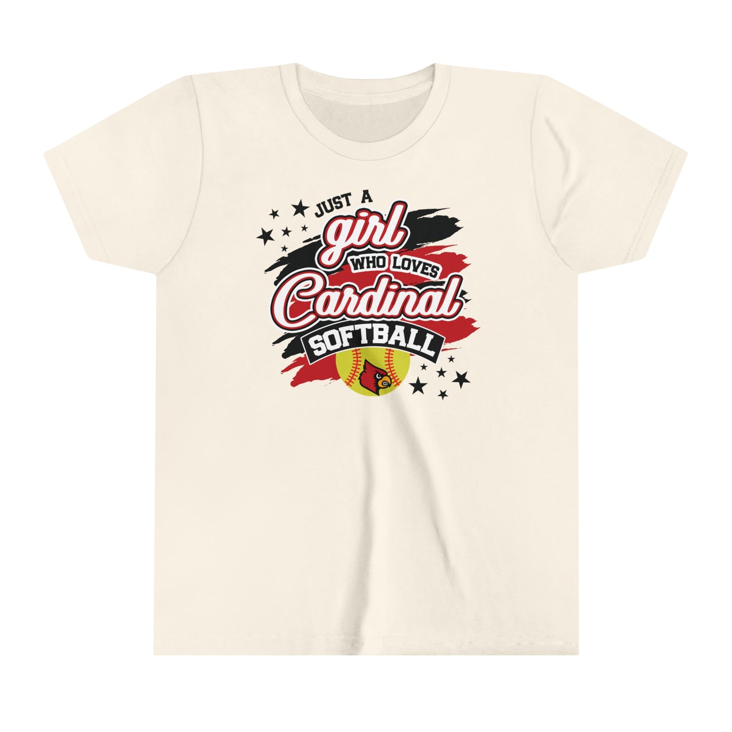 Just a Girl Who Loves Cardinal Softball - Bella + Canvas Youth Tee