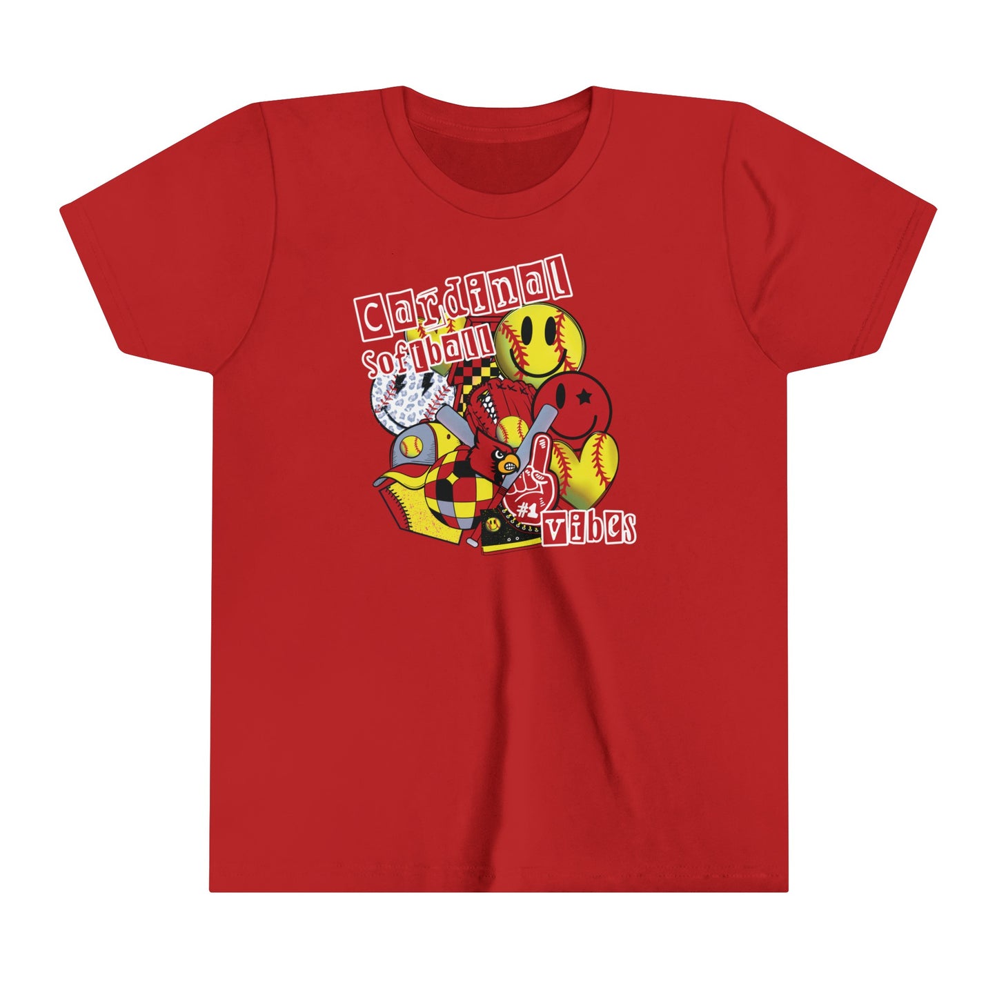 Cardinal Softball Vibes - Bella + Canvas Youth Tee