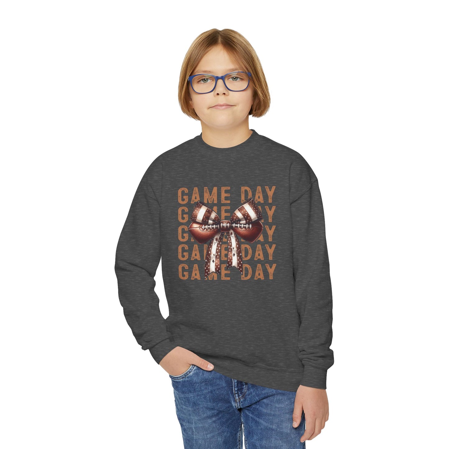 Game Day Football Bow - Youth Crew Sweatshirt