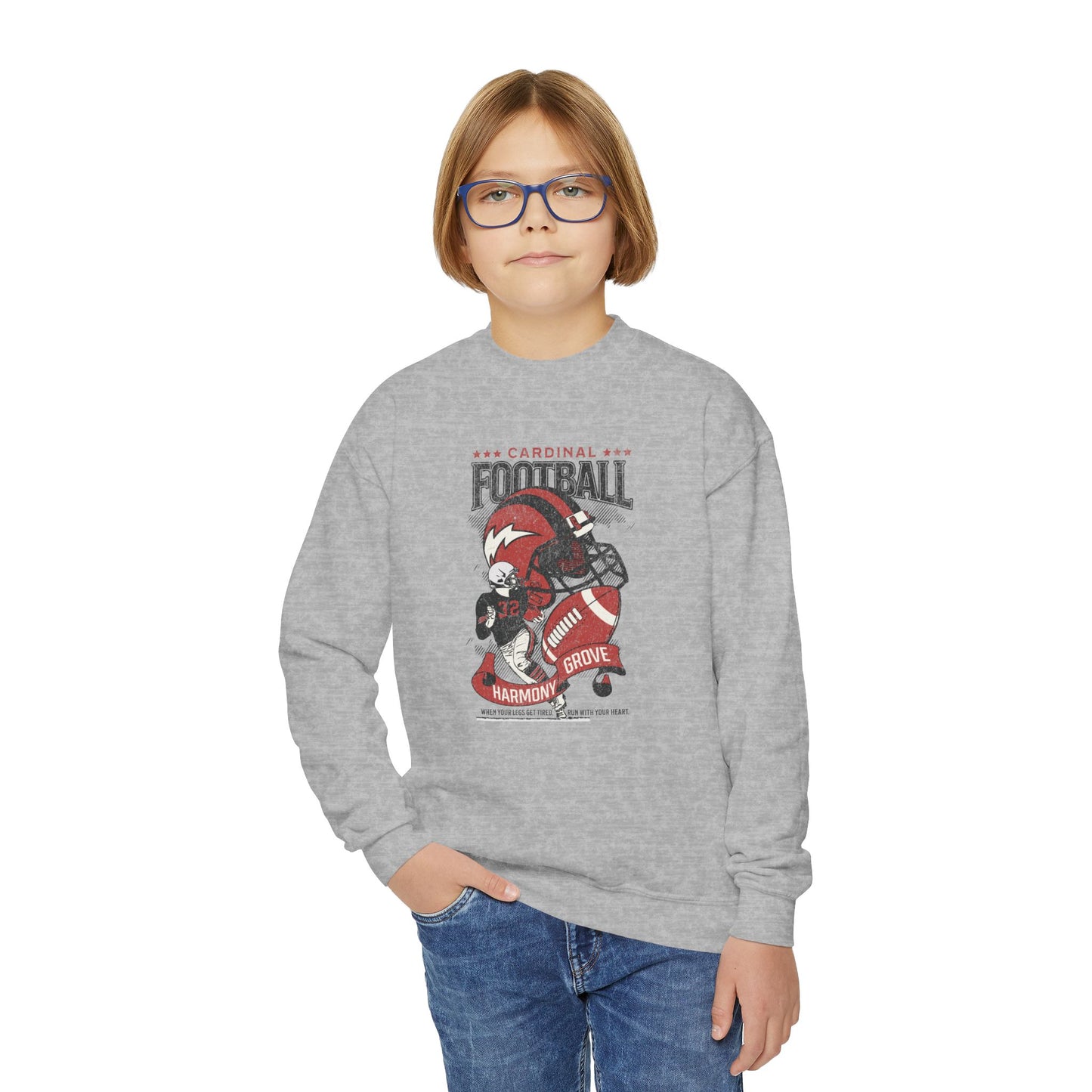 Vintage Cardinal Football - Youth Crew Sweatshirt