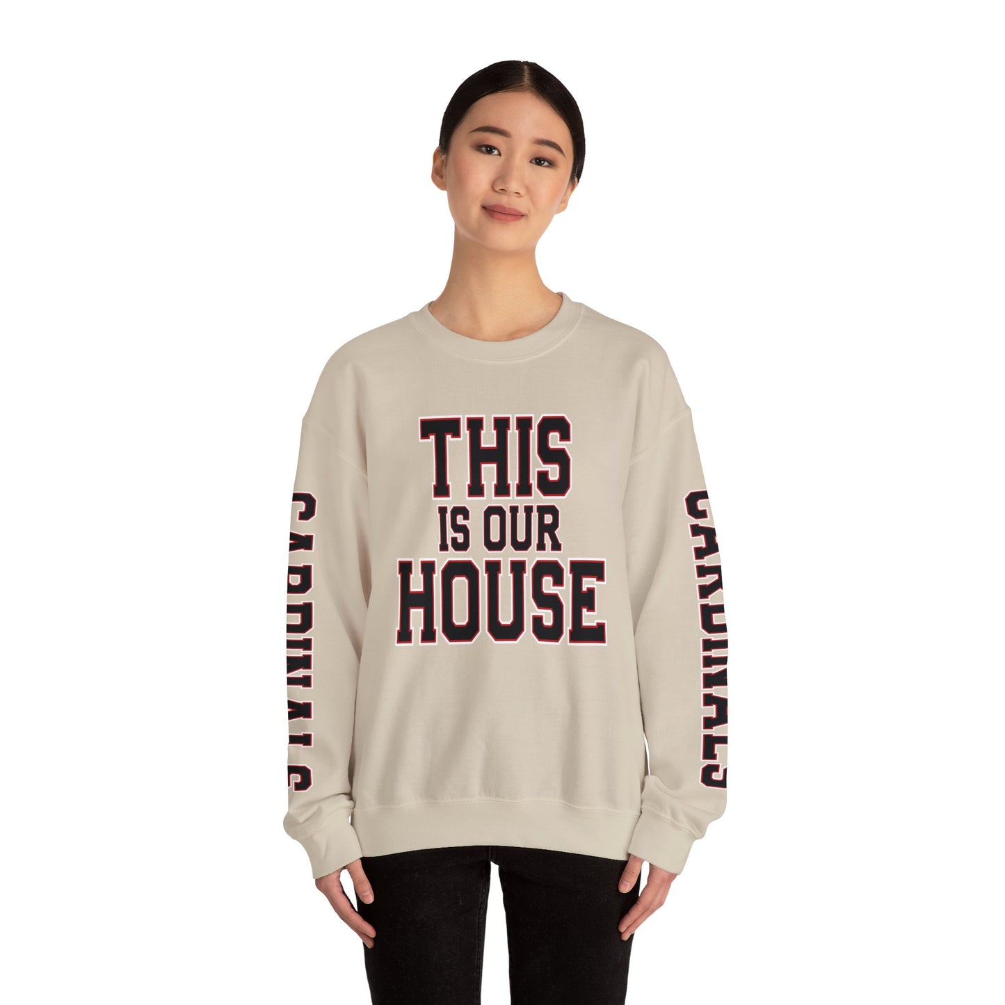 This is Our House Cardinals Sleeves - Unisex Heavy Blend™ Crewneck Sweatshirt