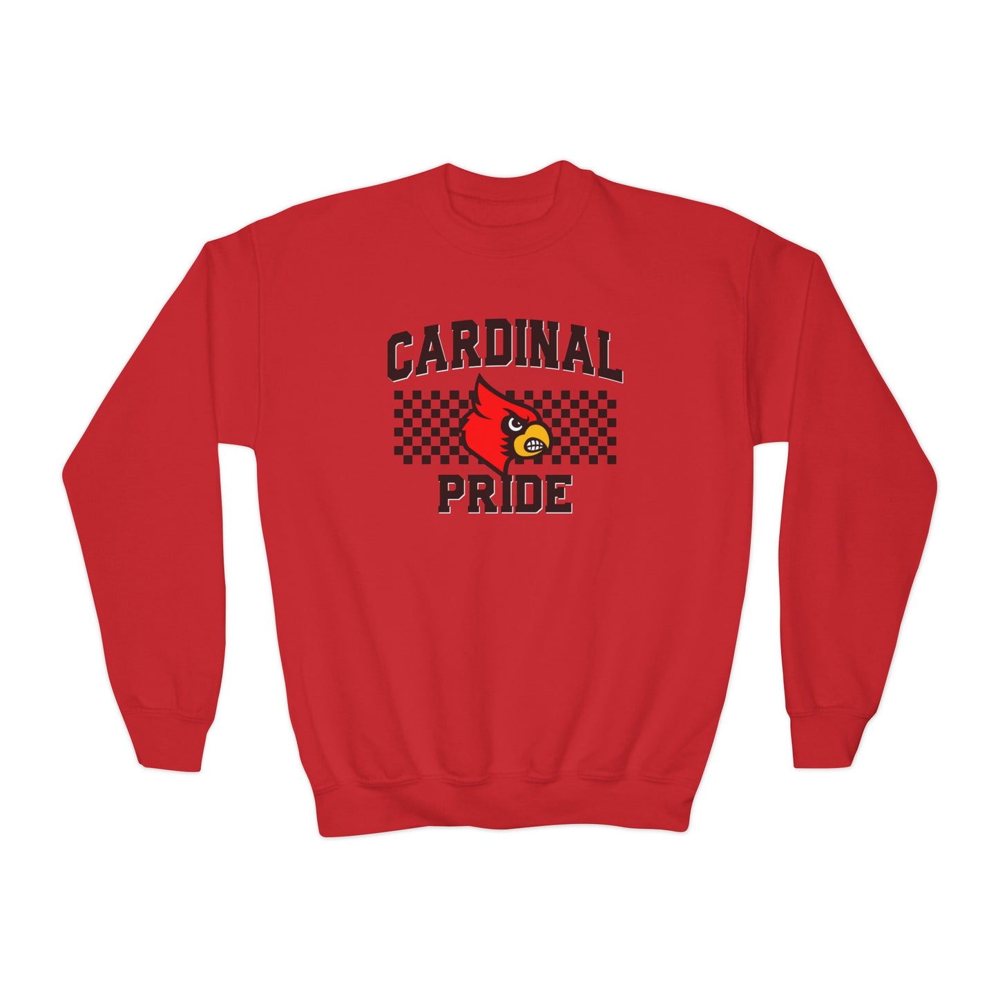 Cardinal Pride Black and White Checkerboard - Youth Crew Sweatshirt