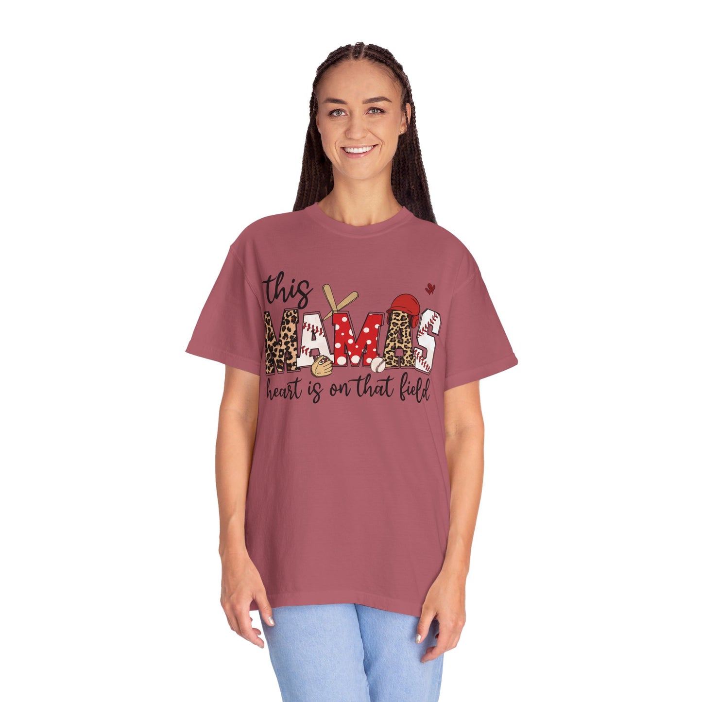 This Mama's Heart in on the Field Baseball - Comfort Colors T-shirt