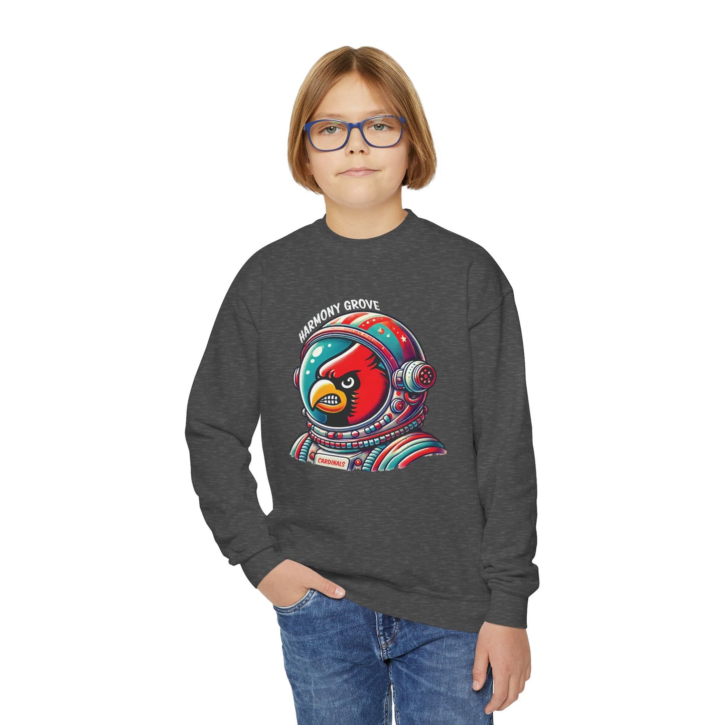 Astronaut Harmony Grove Cardinal - Youth Crew Sweatshirt