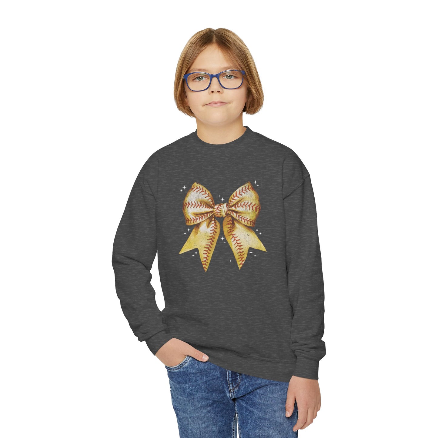 Game Day Softball Coquette - Youth Crew Sweatshirt