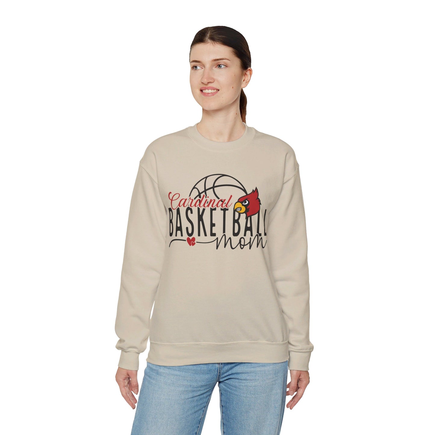 Cardinal Basketball Mom Hearts - Unisex Heavy Blend™ Crewneck Sweatshirt