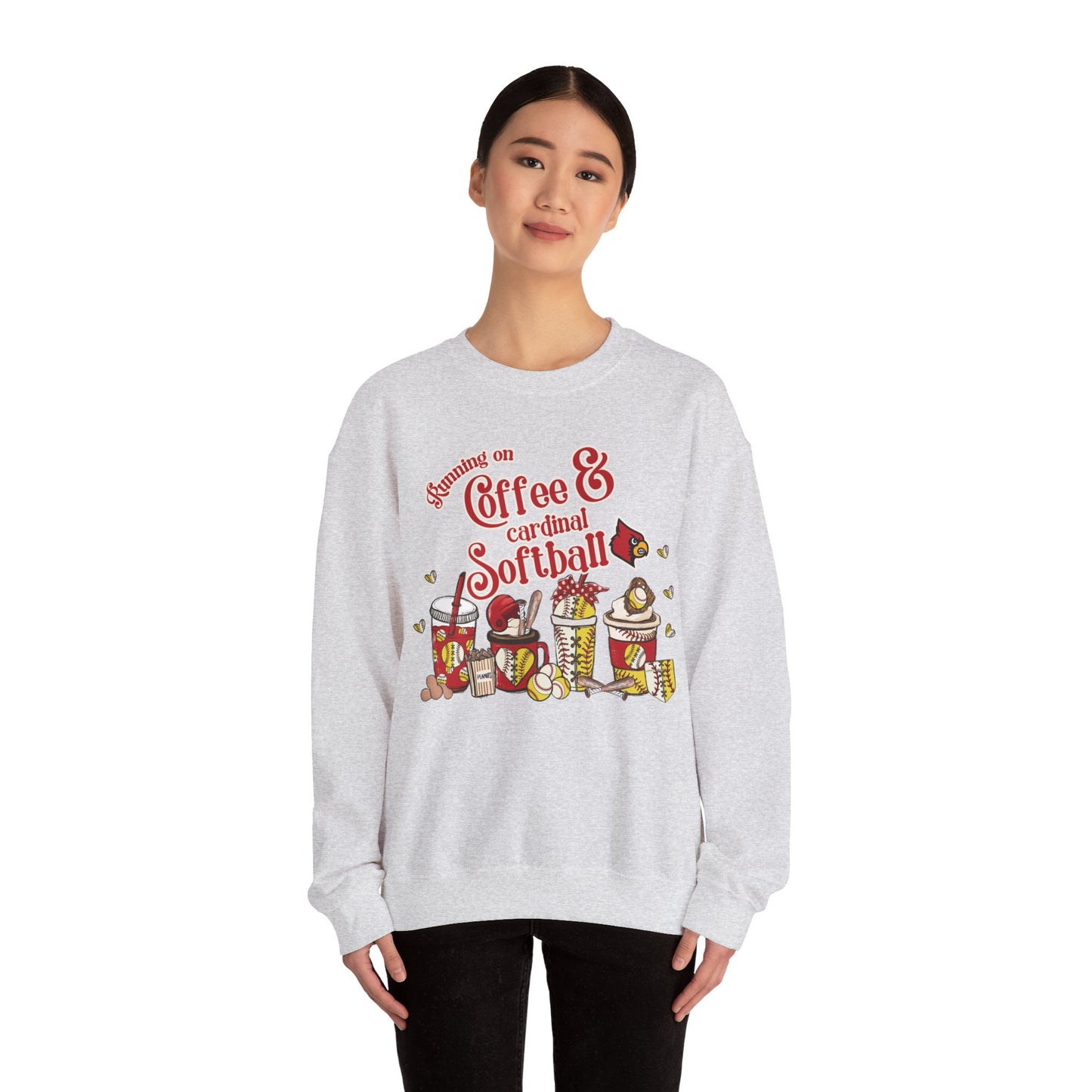 Running on Coffee and Cardinal Softball - Unisex Heavy Blend™ Crewneck Sweatshirt